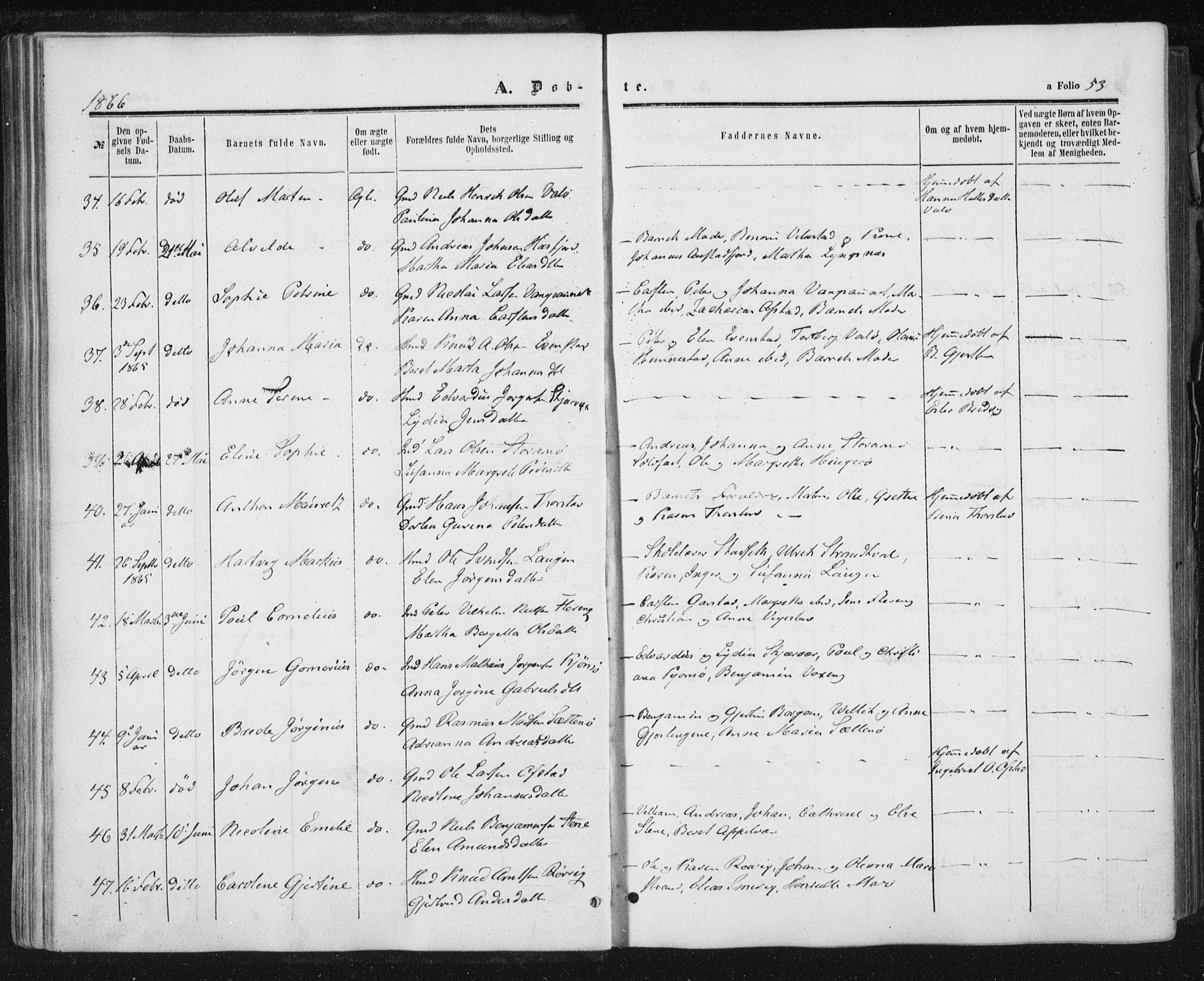 Ministerialprotokoller, klokkerbøker og fødselsregistre - Nord-Trøndelag, AV/SAT-A-1458/784/L0670: Parish register (official) no. 784A05, 1860-1876, p. 53