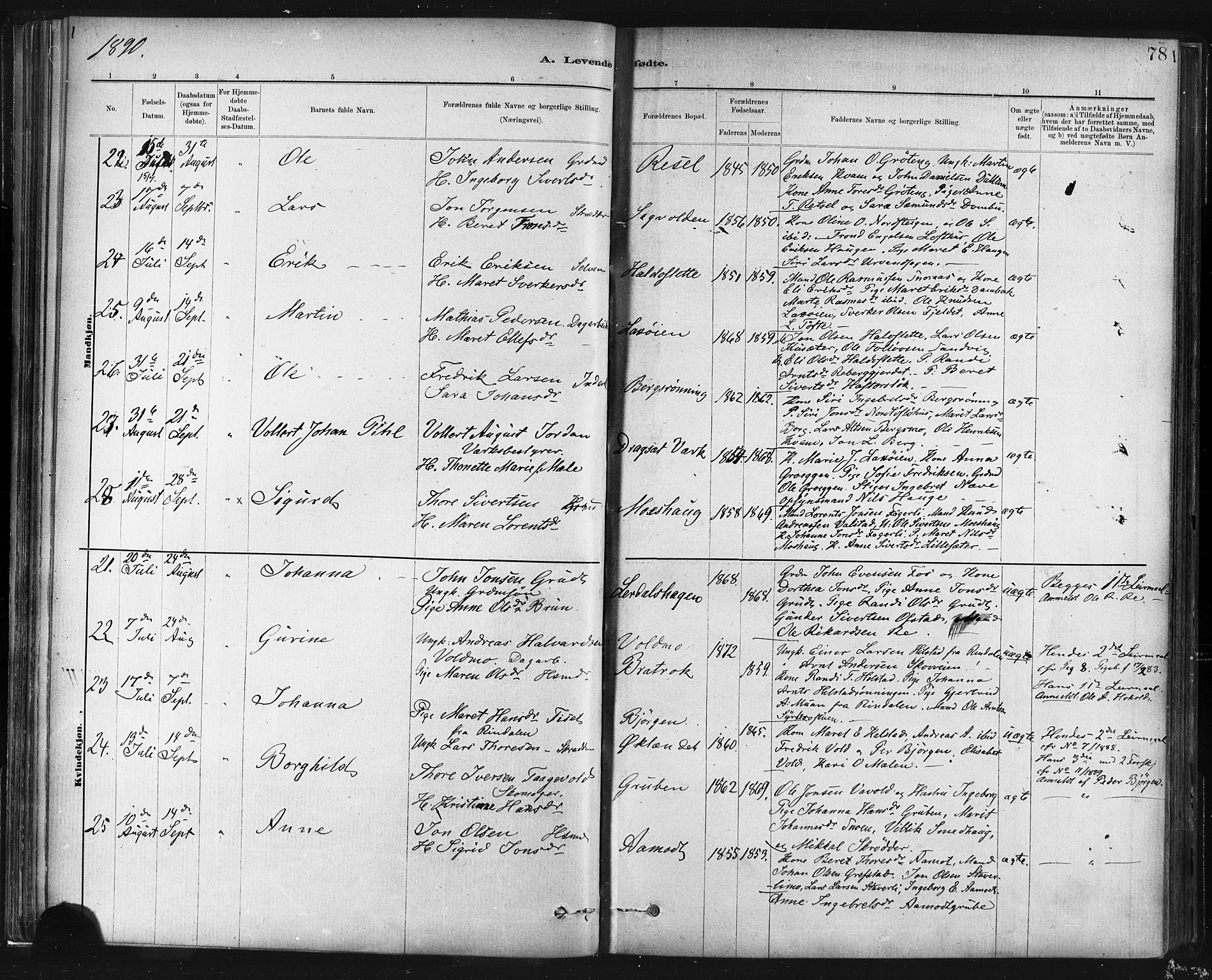 Ministerialprotokoller, klokkerbøker og fødselsregistre - Sør-Trøndelag, AV/SAT-A-1456/672/L0857: Parish register (official) no. 672A09, 1882-1893, p. 78