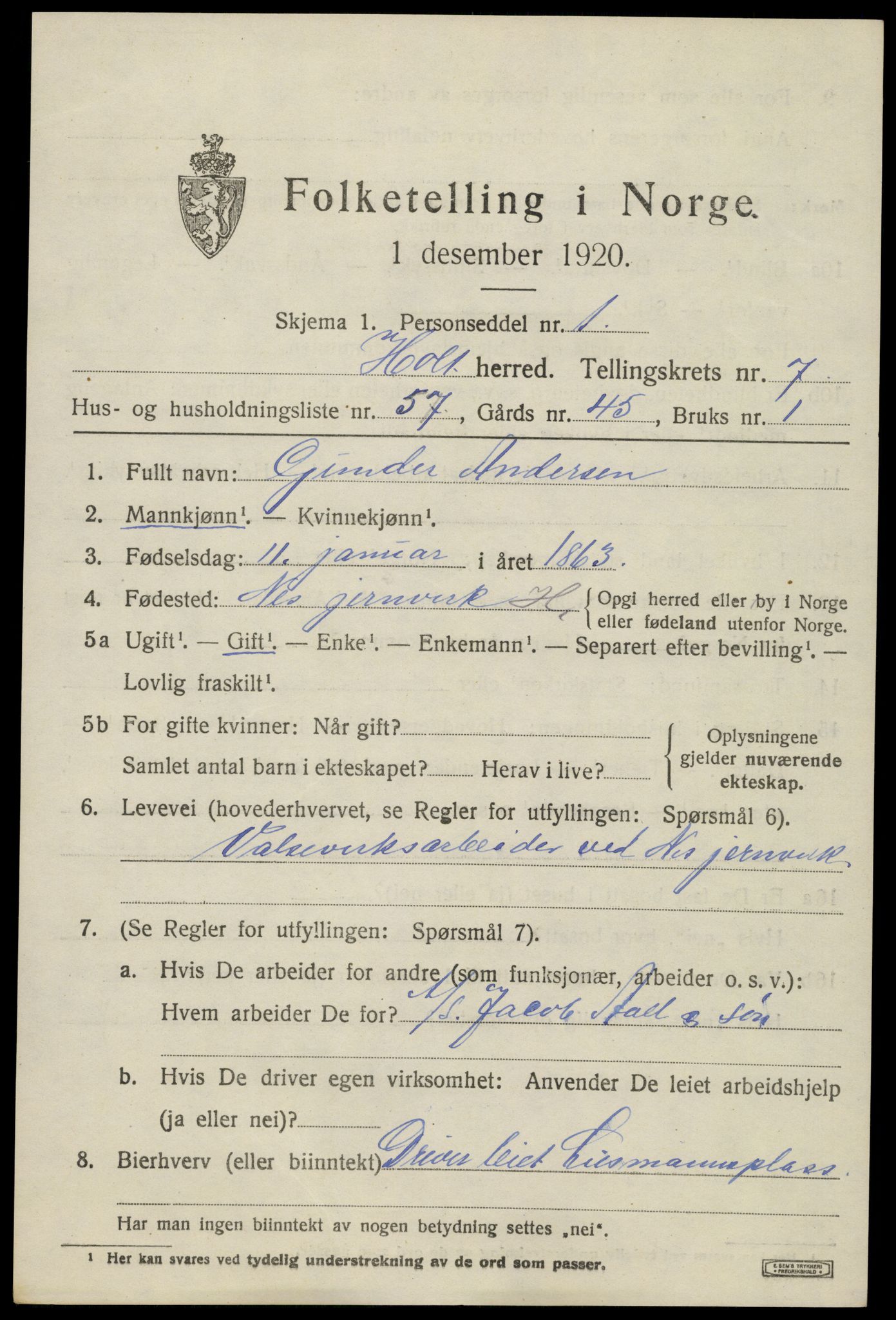 SAK, 1920 census for Holt, 1920, p. 4854