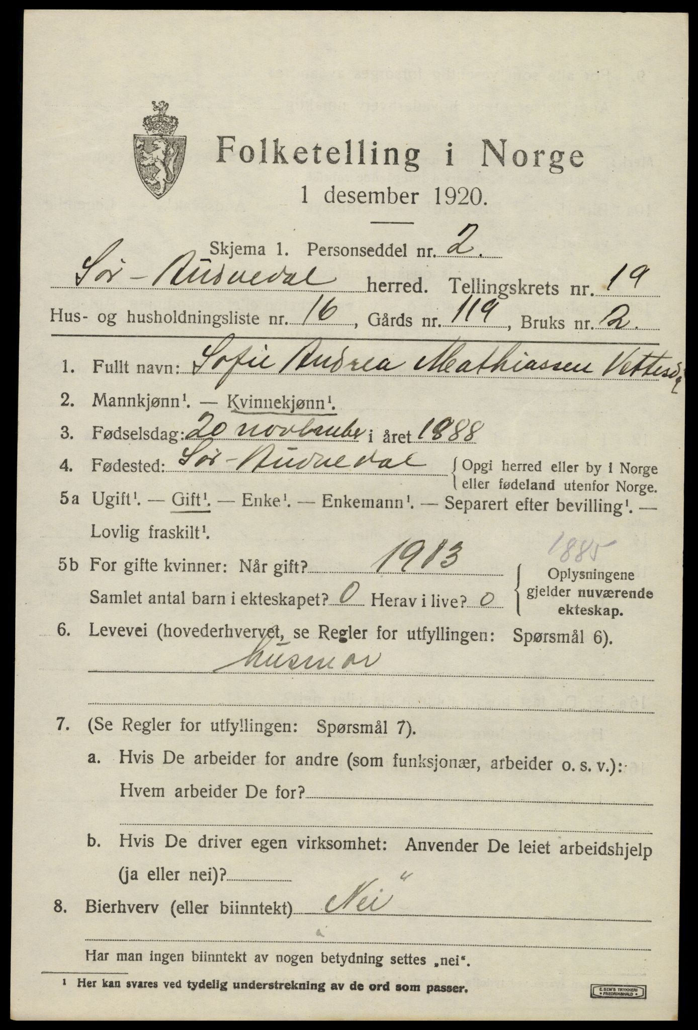 SAK, 1920 census for Sør-Audnedal, 1920, p. 6707