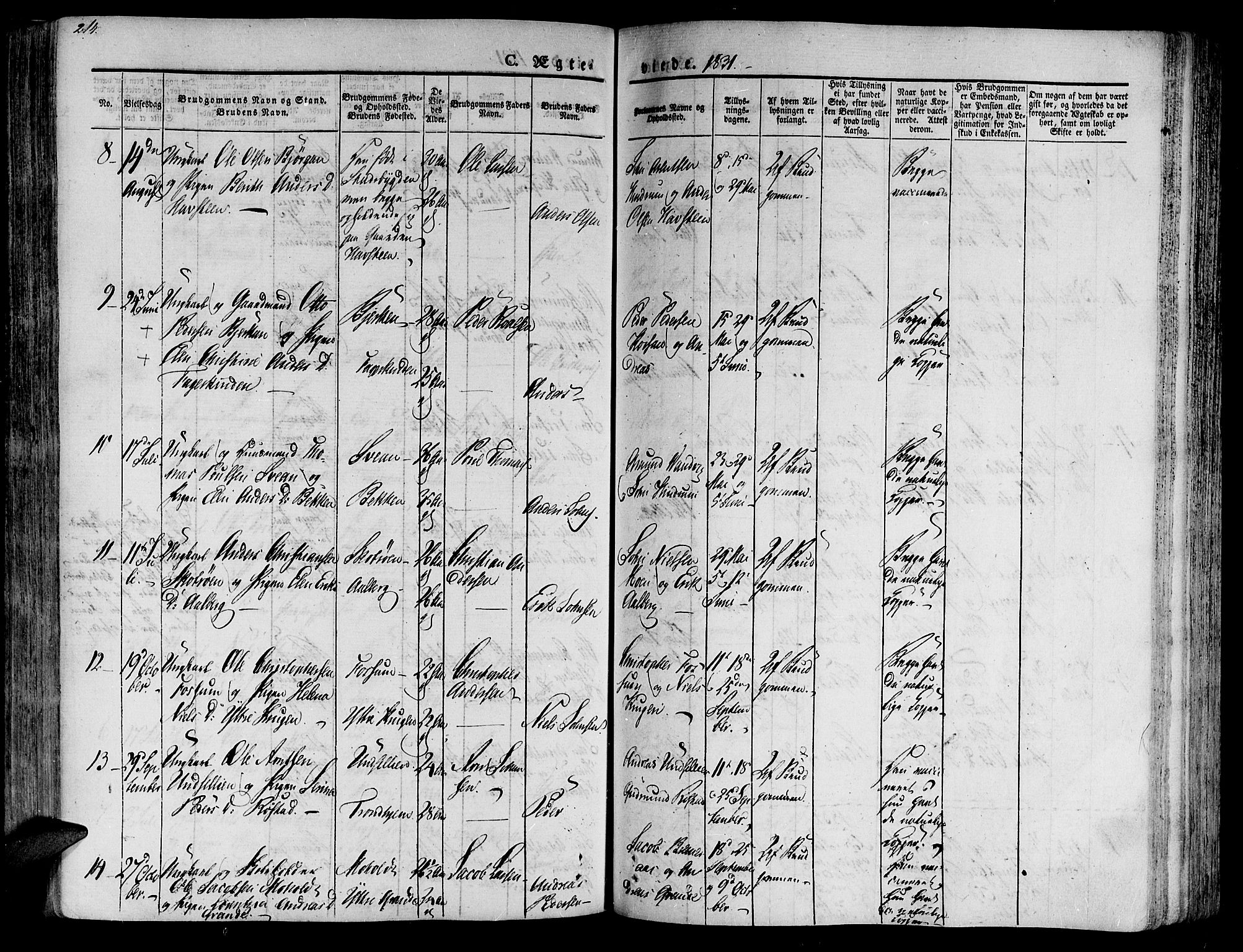 Ministerialprotokoller, klokkerbøker og fødselsregistre - Nord-Trøndelag, SAT/A-1458/701/L0006: Parish register (official) no. 701A06, 1825-1841, p. 214