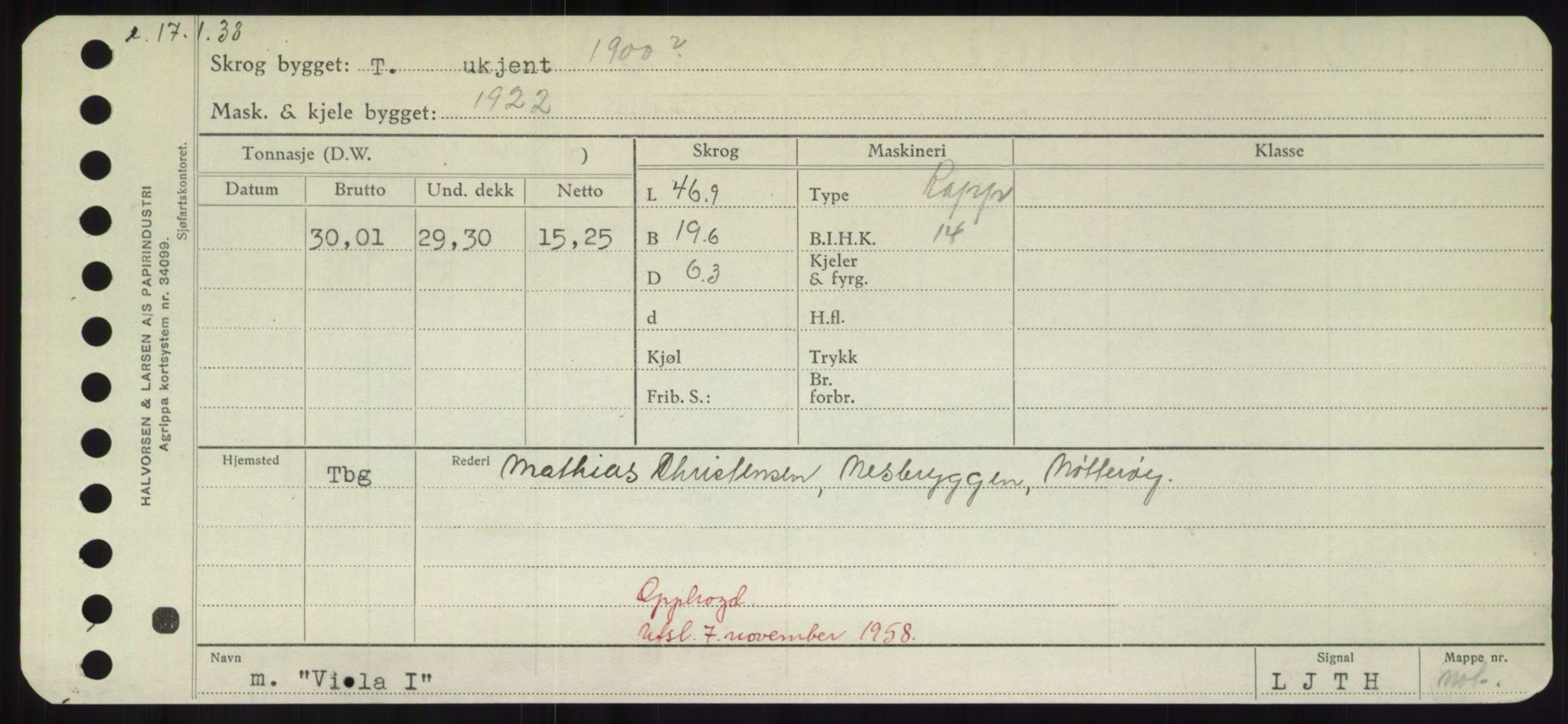 Sjøfartsdirektoratet med forløpere, Skipsmålingen, RA/S-1627/H/Hd/L0042: Fartøy, Vi-We, p. 35