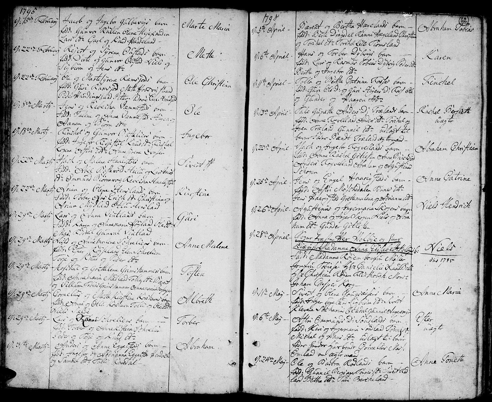 Lyngdal sokneprestkontor, SAK/1111-0029/F/Fa/Fac/L0004: Parish register (official) no. A 4, 1780-1815, p. 62