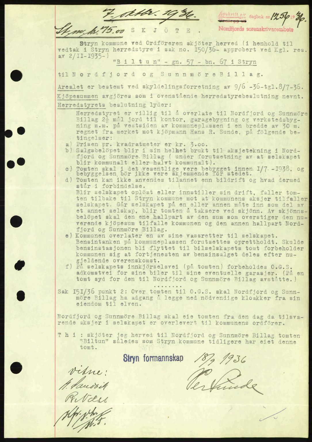 Nordfjord sorenskriveri, AV/SAB-A-2801/02/02b/02bj/L0001: Mortgage book no. A1, 1936-1937, Diary no: : 1256/1936