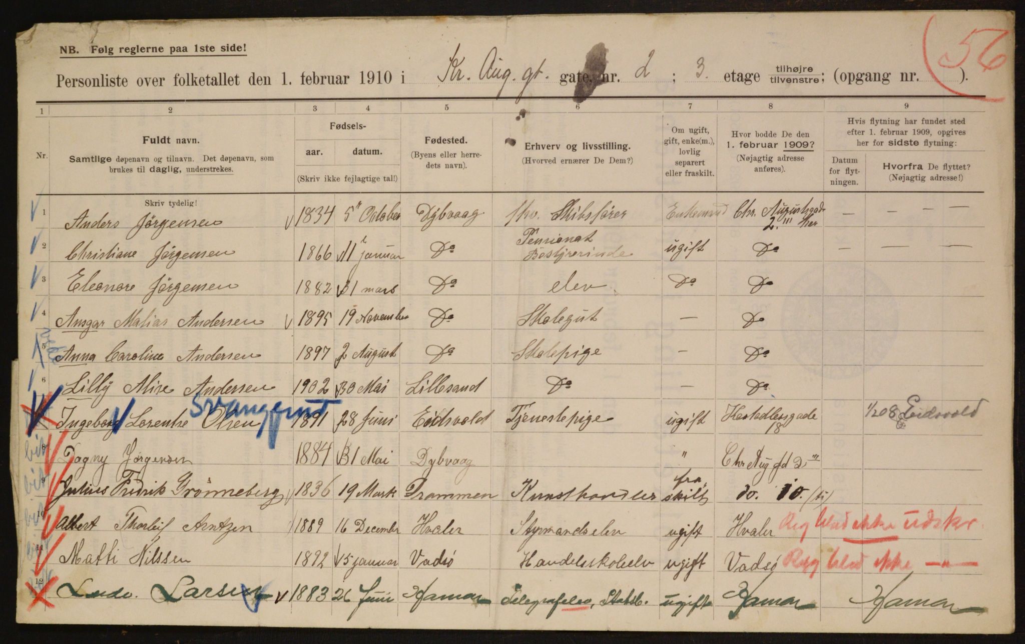 OBA, Municipal Census 1910 for Kristiania, 1910, p. 52351