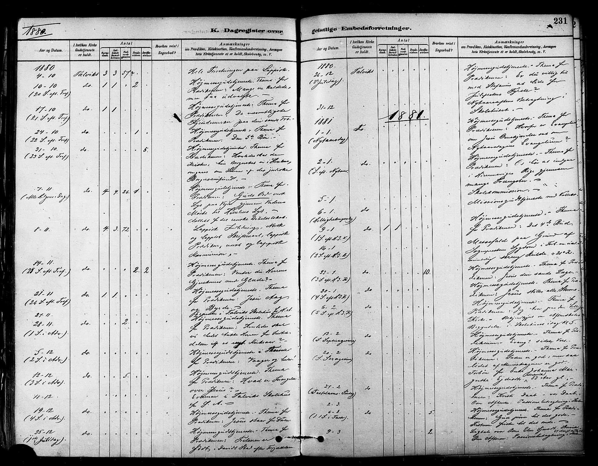 Talvik sokneprestkontor, SATØ/S-1337/H/Ha/L0012kirke: Parish register (official) no. 12, 1878-1886, p. 231