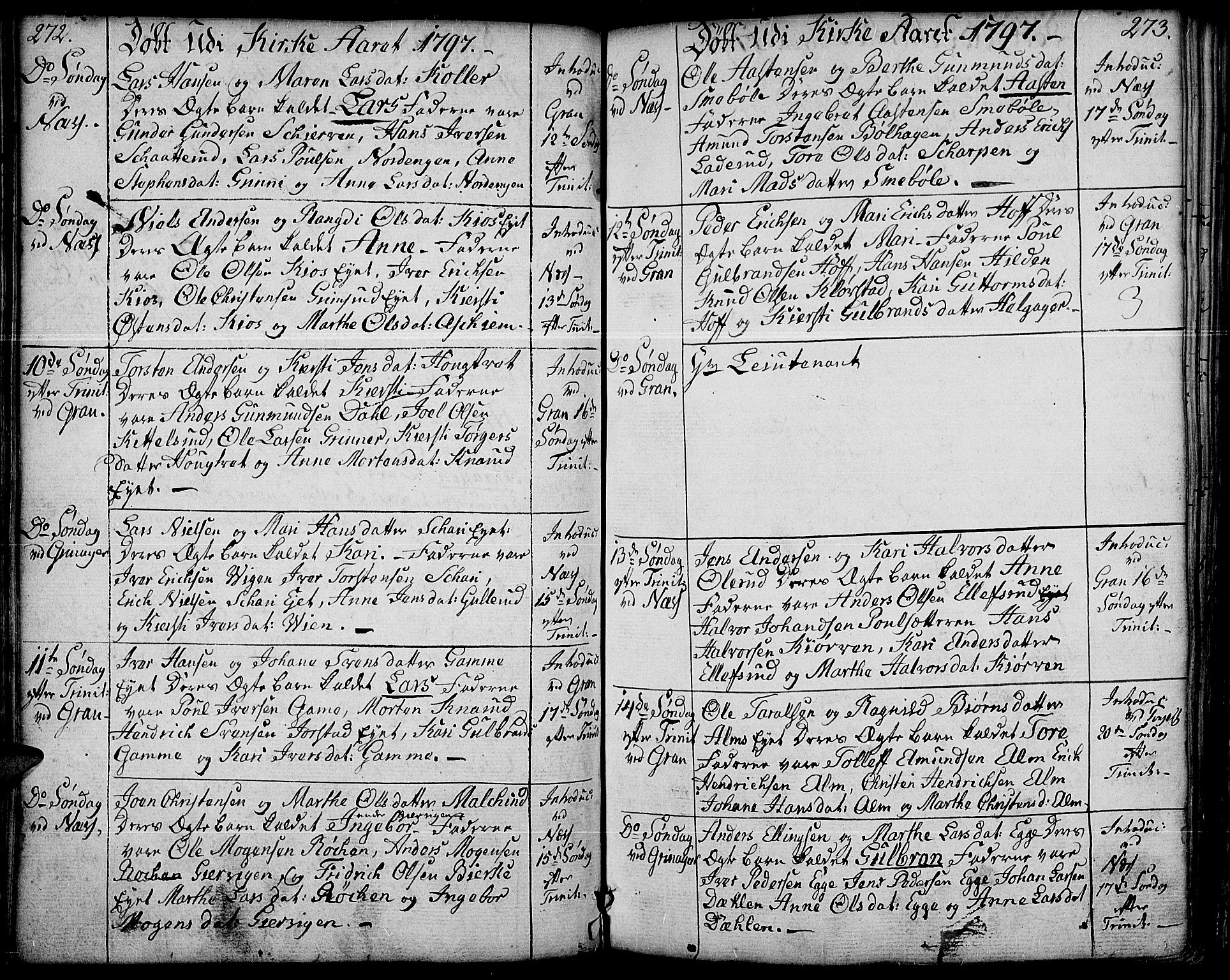 Gran prestekontor, AV/SAH-PREST-112/H/Ha/Haa/L0006: Parish register (official) no. 6, 1787-1824, p. 272-273