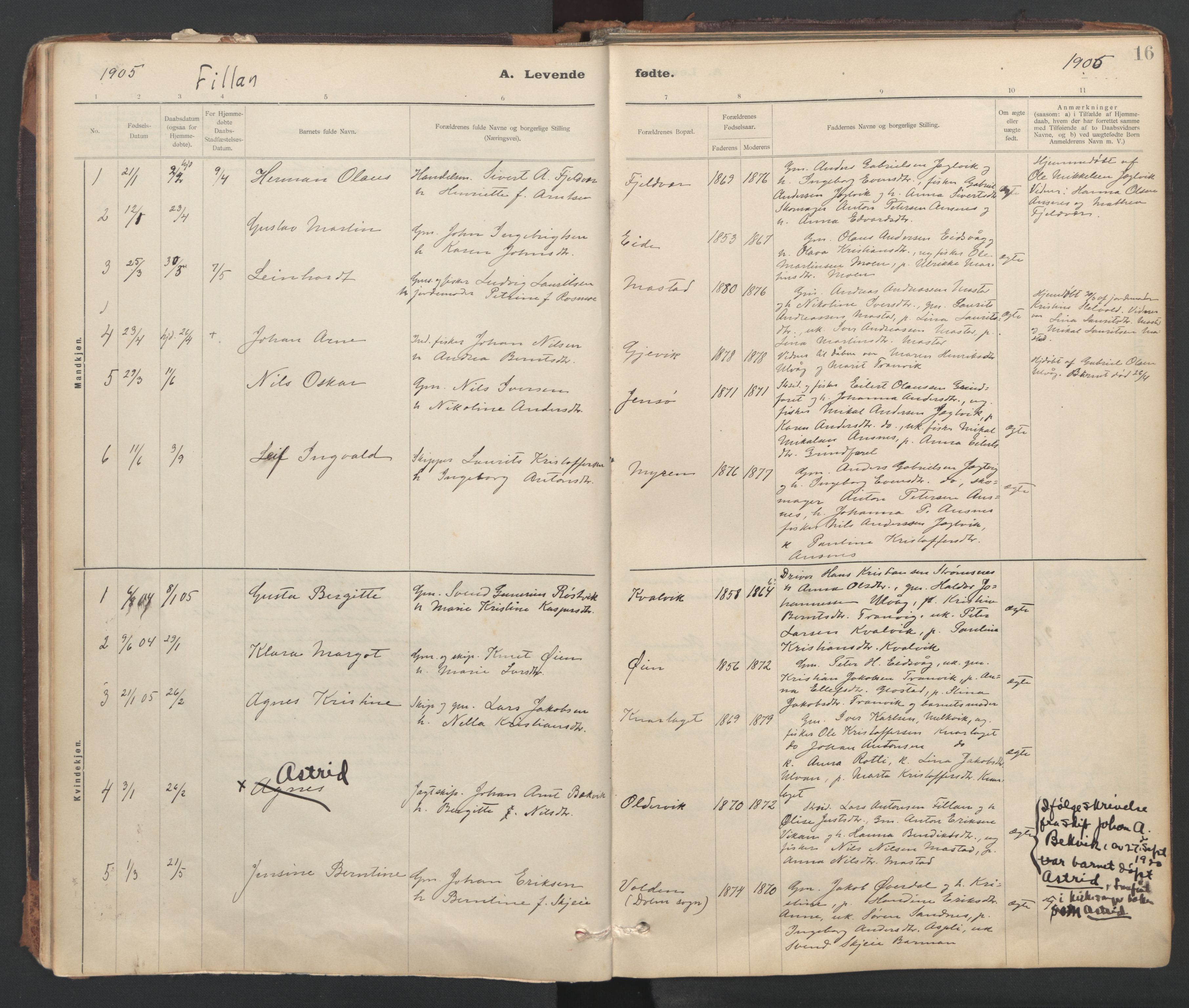 Ministerialprotokoller, klokkerbøker og fødselsregistre - Sør-Trøndelag, SAT/A-1456/637/L0559: Parish register (official) no. 637A02, 1899-1923, p. 16