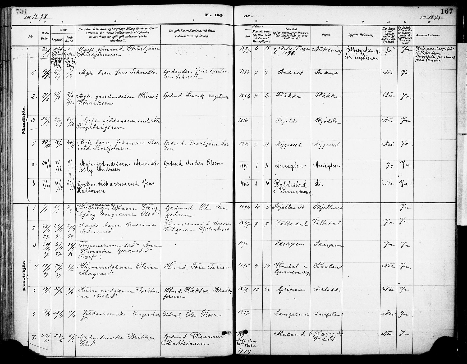 Tysnes sokneprestembete, SAB/A-78601/H/Haa: Parish register (official) no. C 1, 1887-1912, p. 167