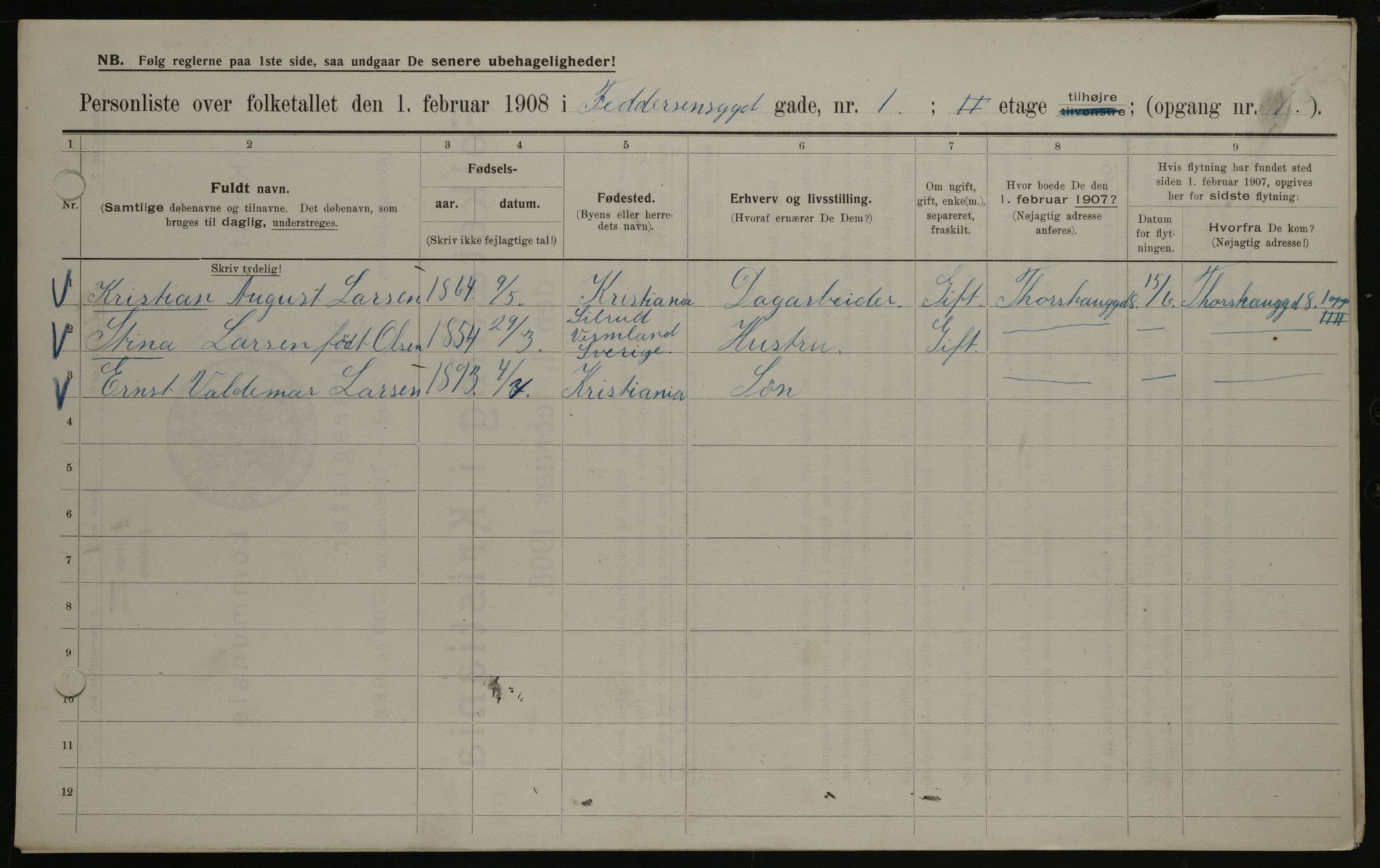 OBA, Municipal Census 1908 for Kristiania, 1908, p. 21813