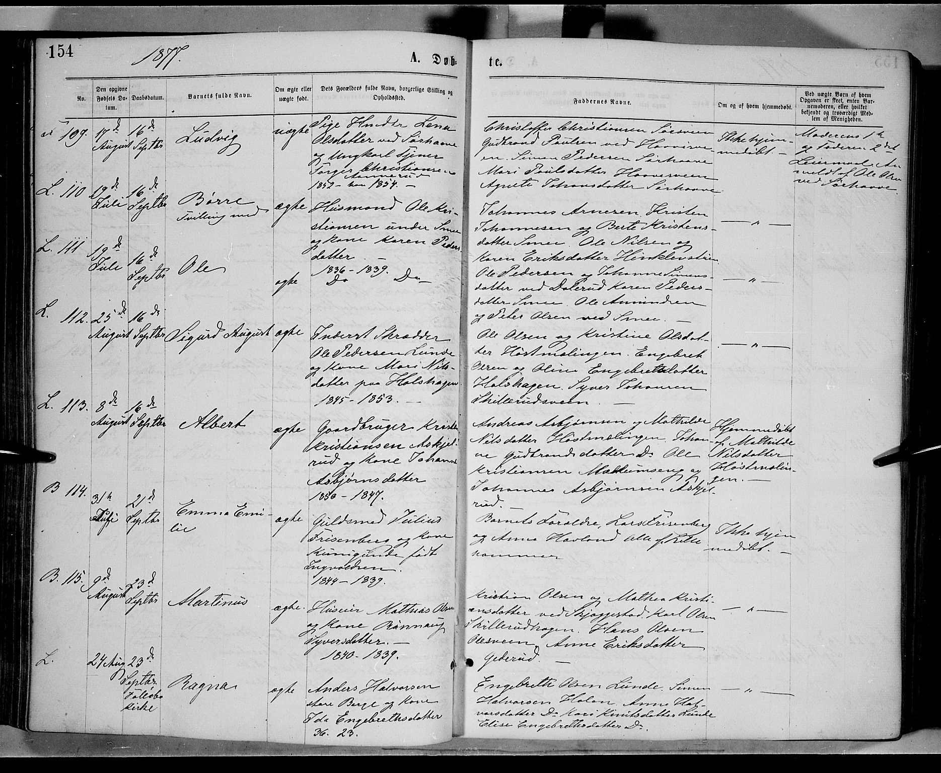 Fåberg prestekontor, AV/SAH-PREST-086/H/Ha/Haa/L0007: Parish register (official) no. 7, 1868-1878, p. 154