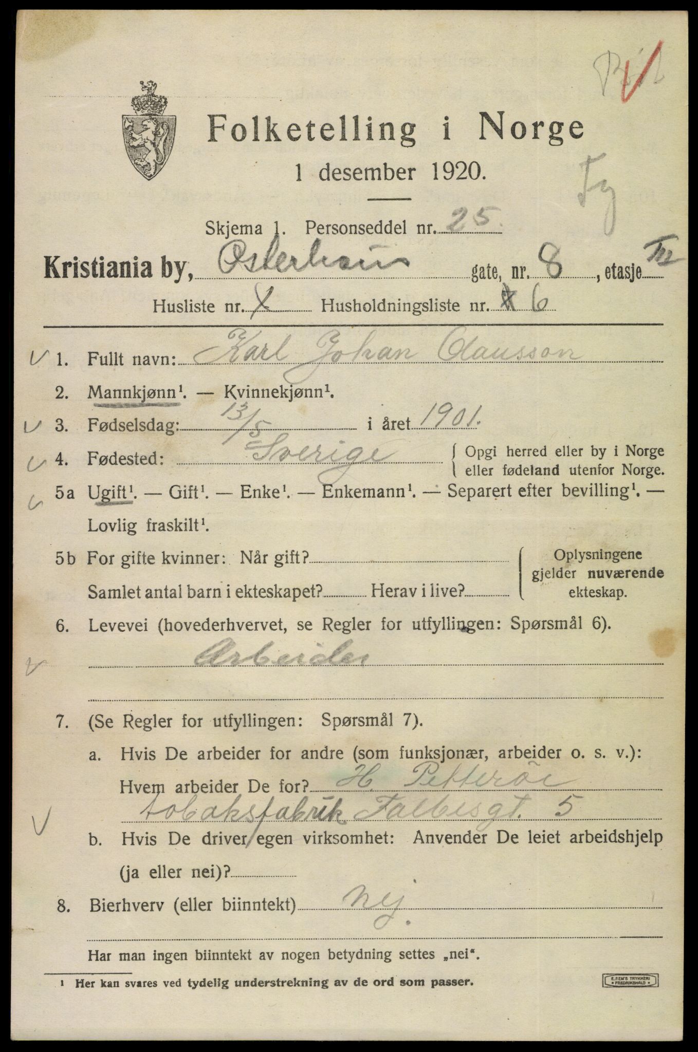 SAO, 1920 census for Kristiania, 1920, p. 441403