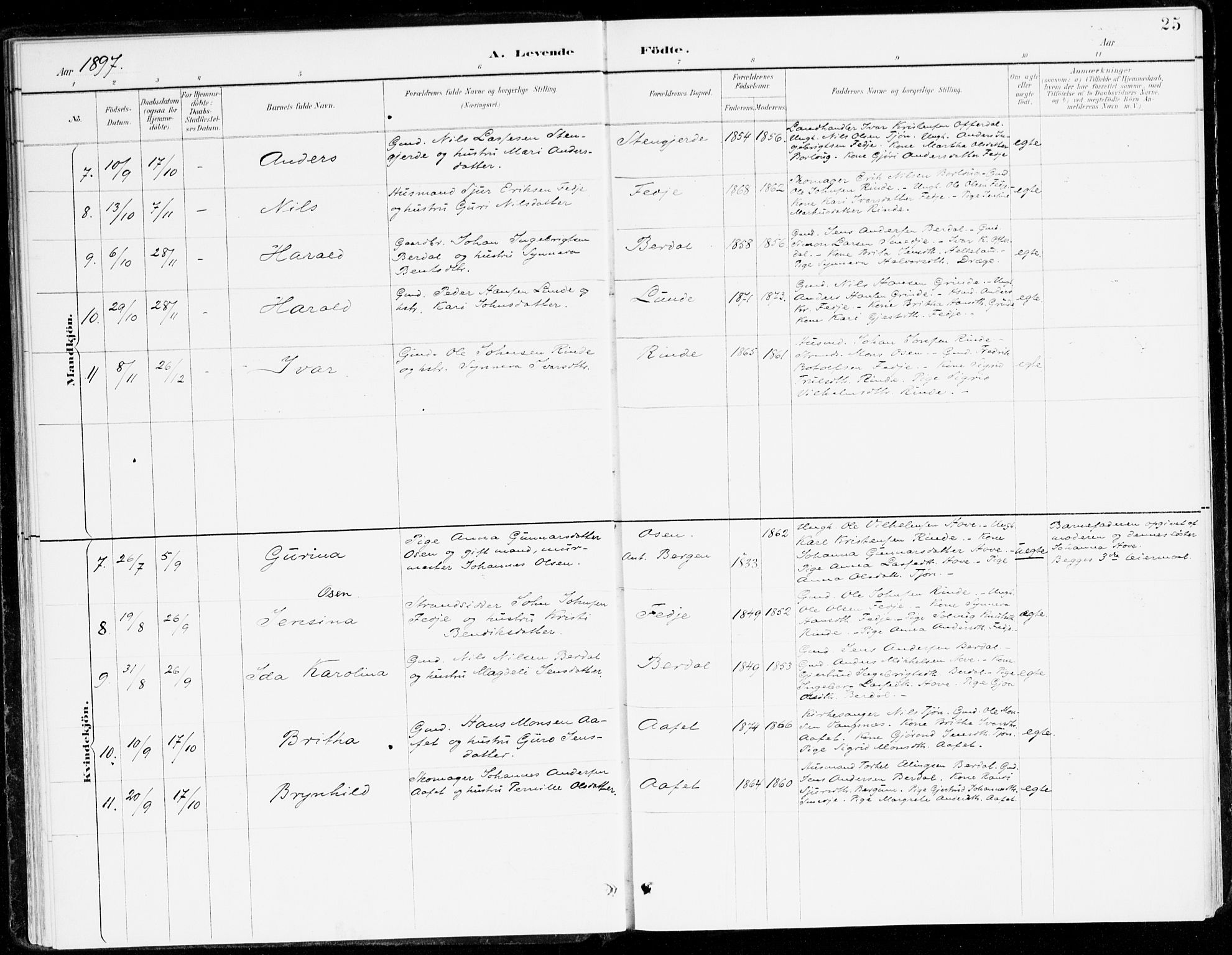 Leikanger sokneprestembete, AV/SAB-A-81001/H/Haa/Haad/L0001: Parish register (official) no. D 1, 1887-1922, p. 25