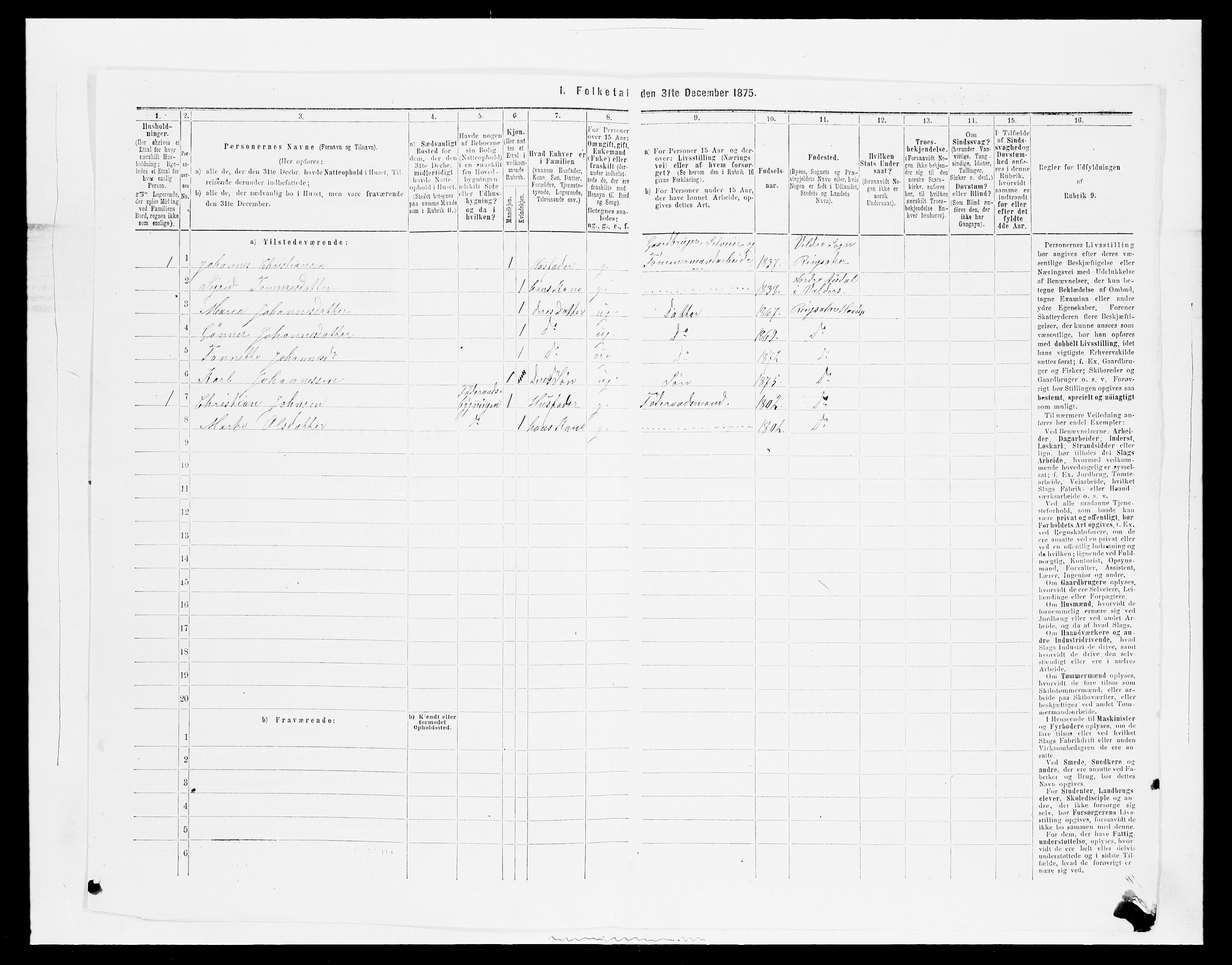 SAH, 1875 census for 0412P Ringsaker, 1875, p. 1852