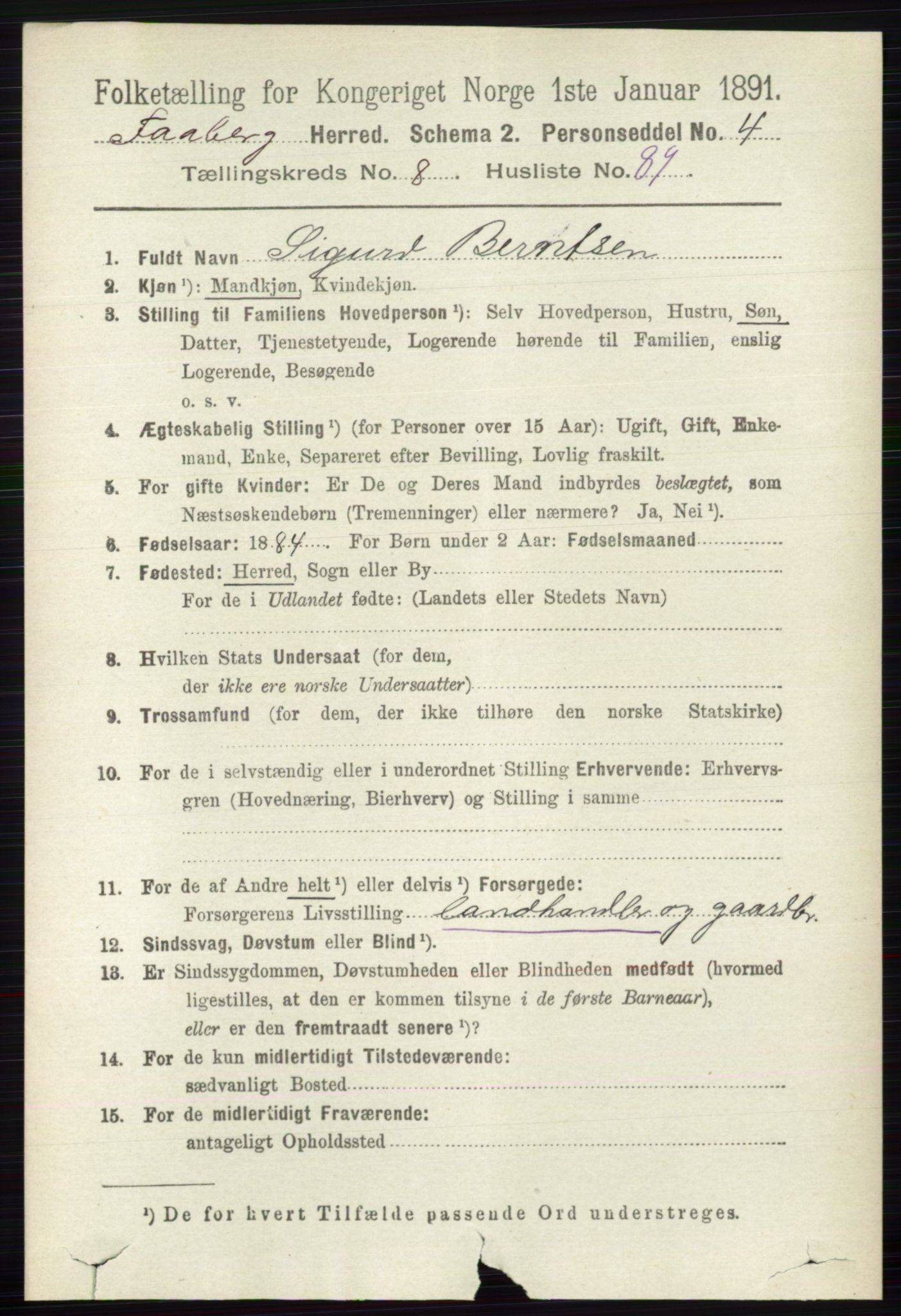 RA, 1891 census for 0524 Fåberg, 1891, p. 3837