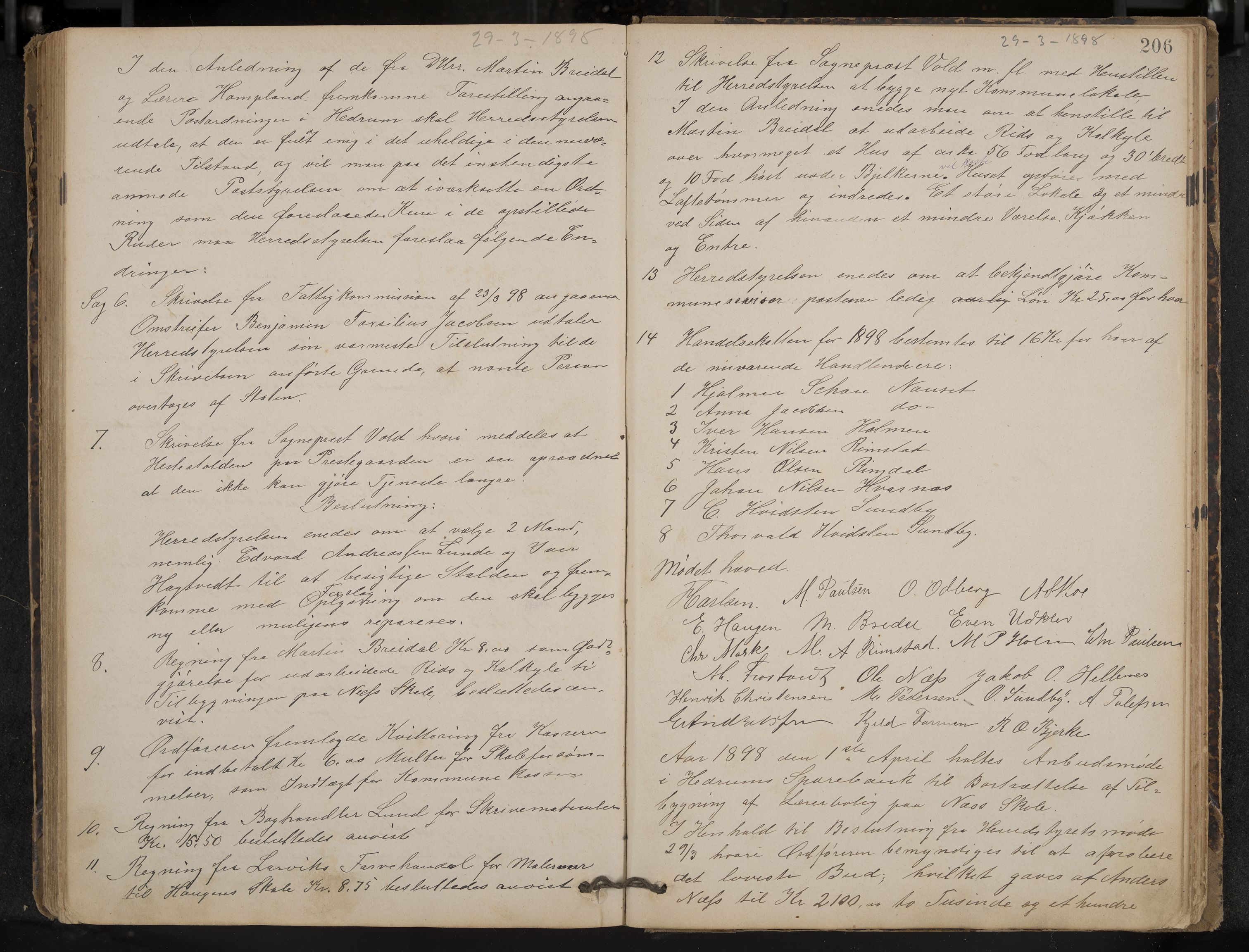 Hedrum formannskap og sentraladministrasjon, IKAK/0727021/A/Aa/L0004: Møtebok, 1888-1899, p. 206