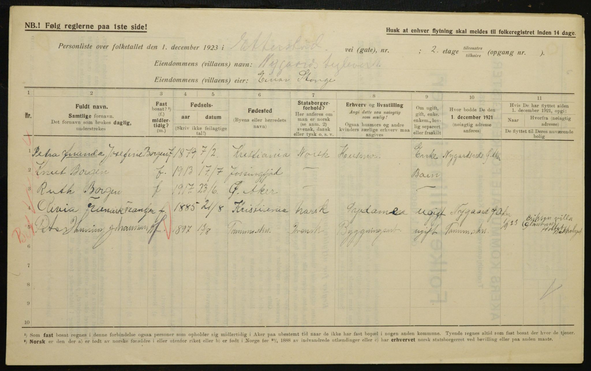 , Municipal Census 1923 for Aker, 1923, p. 23634