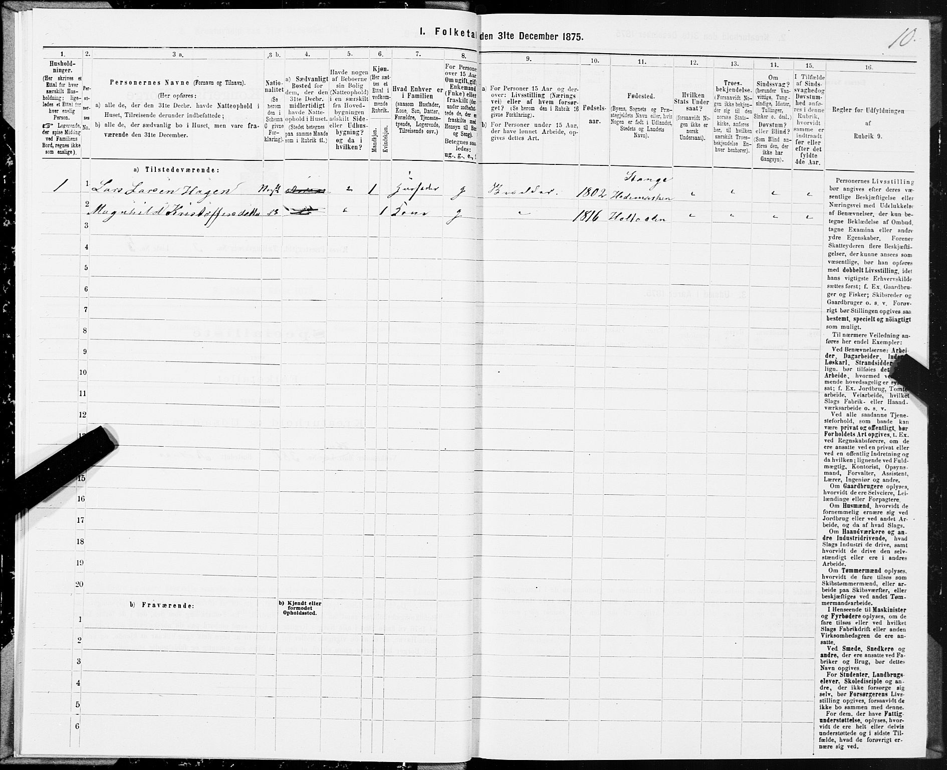 SAT, 1875 census for 1640P Røros, 1875, p. 2010