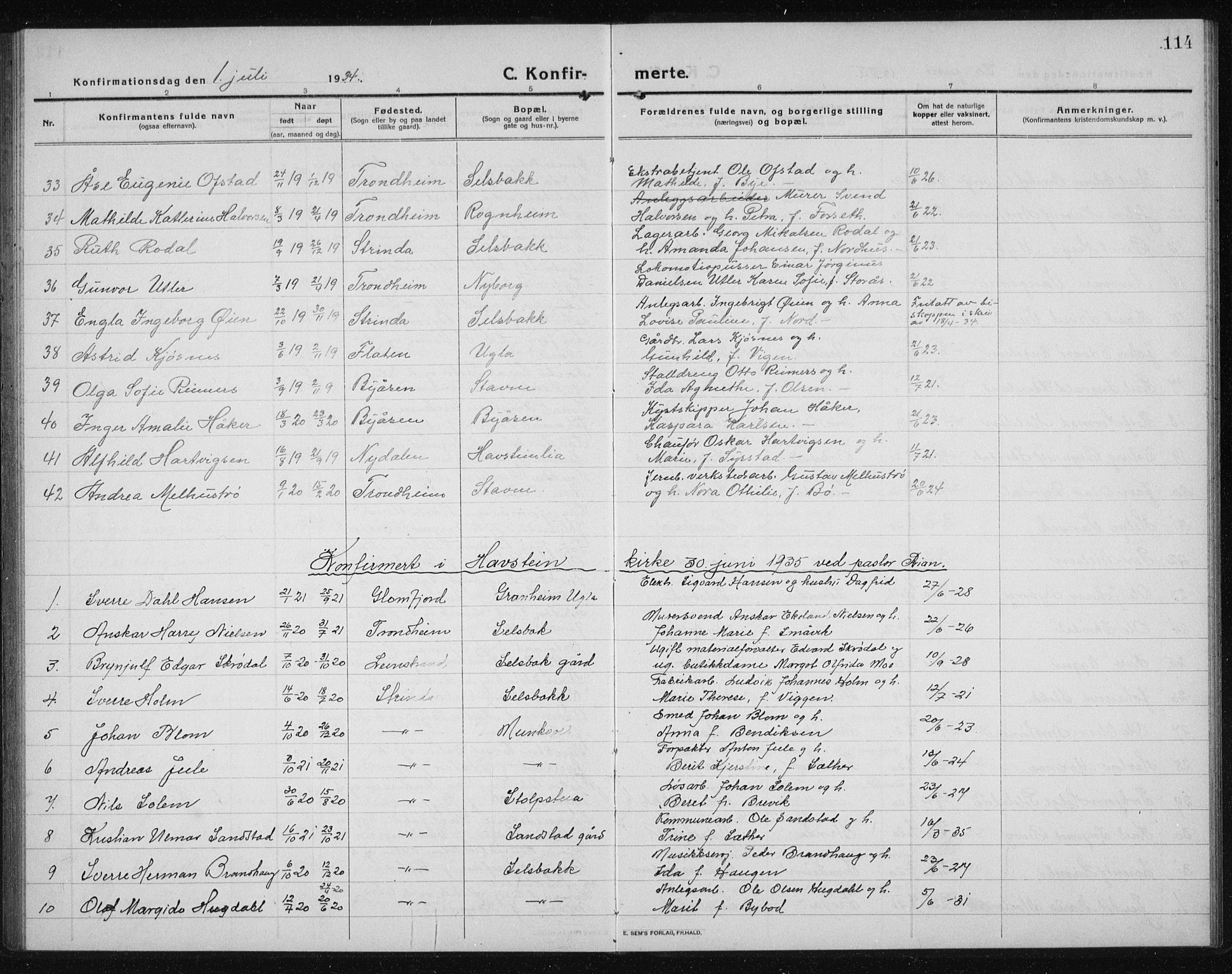 Ministerialprotokoller, klokkerbøker og fødselsregistre - Sør-Trøndelag, SAT/A-1456/611/L0356: Parish register (copy) no. 611C04, 1914-1938, p. 114