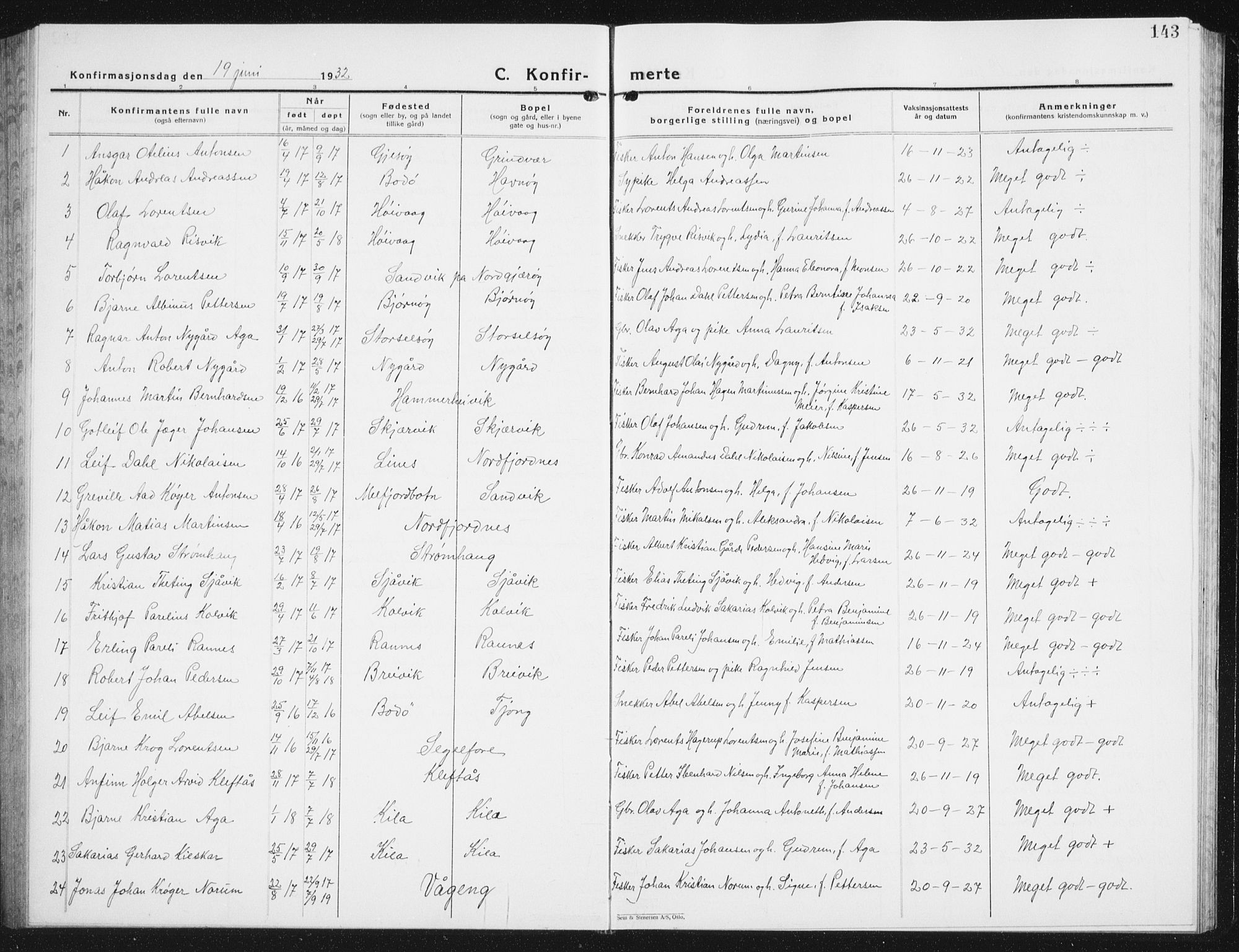 Ministerialprotokoller, klokkerbøker og fødselsregistre - Nordland, SAT/A-1459/841/L0622: Parish register (copy) no. 841C06, 1924-1942, p. 143