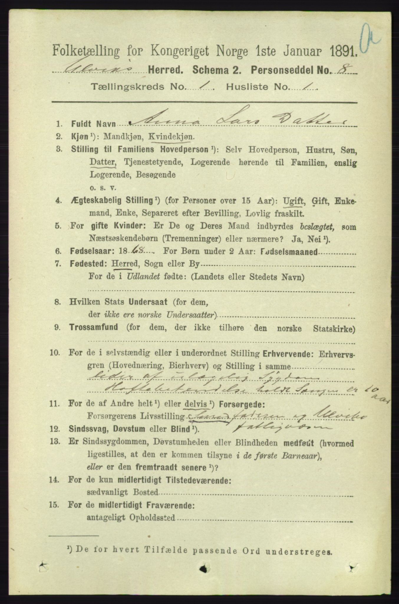 RA, 1891 census for 1233 Ulvik, 1891, p. 75