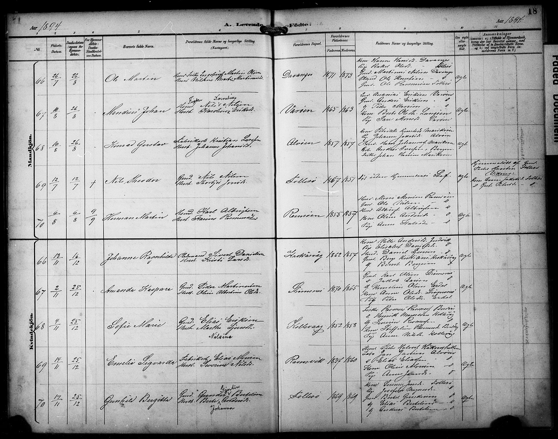 Askøy Sokneprestembete, AV/SAB-A-74101/H/Ha/Hab/Haba/L0009: Parish register (copy) no. A 9, 1894-1903, p. 18
