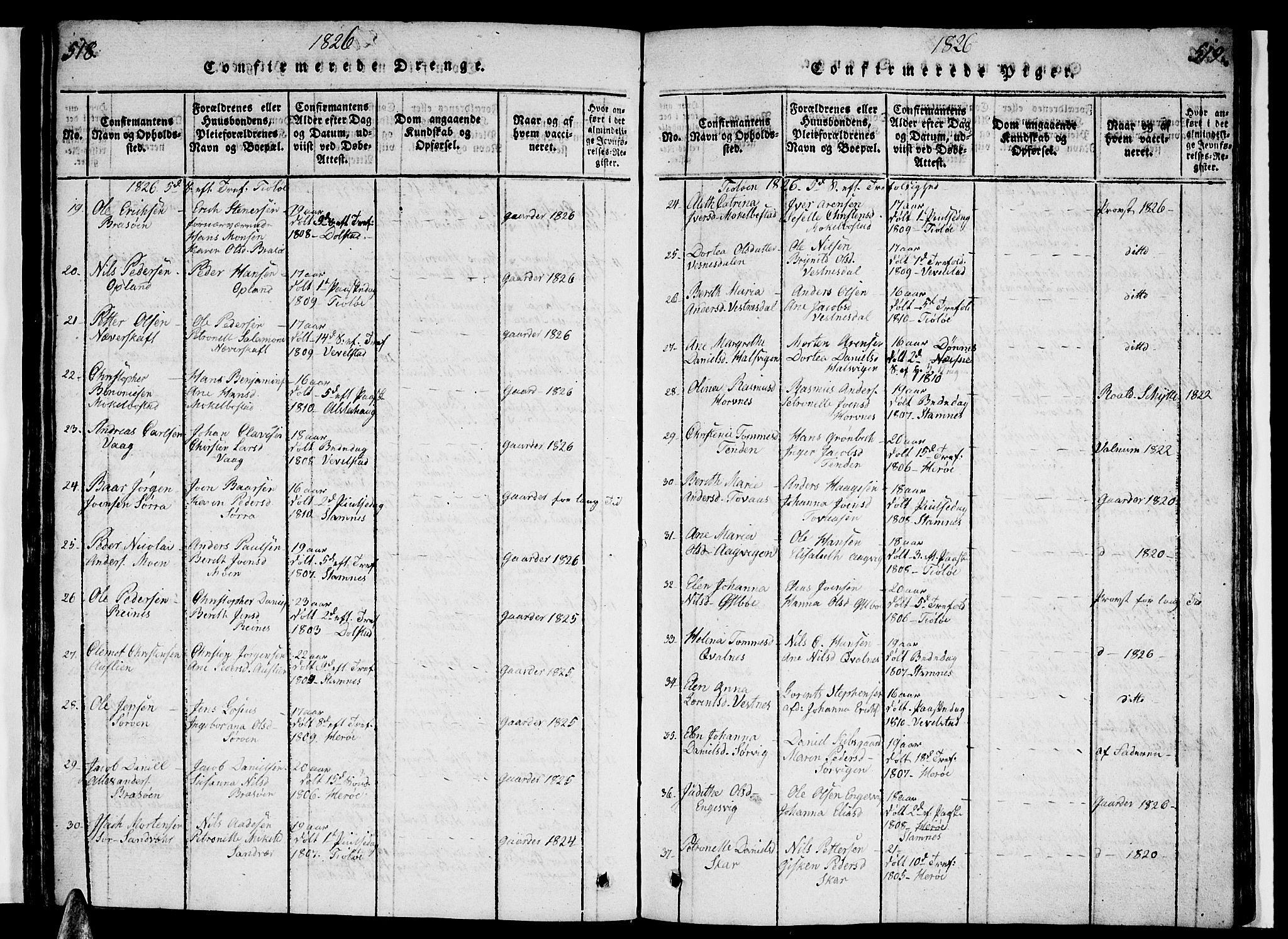 Ministerialprotokoller, klokkerbøker og fødselsregistre - Nordland, AV/SAT-A-1459/830/L0457: Parish register (copy) no. 830C01 /1, 1820-1842, p. 518-519