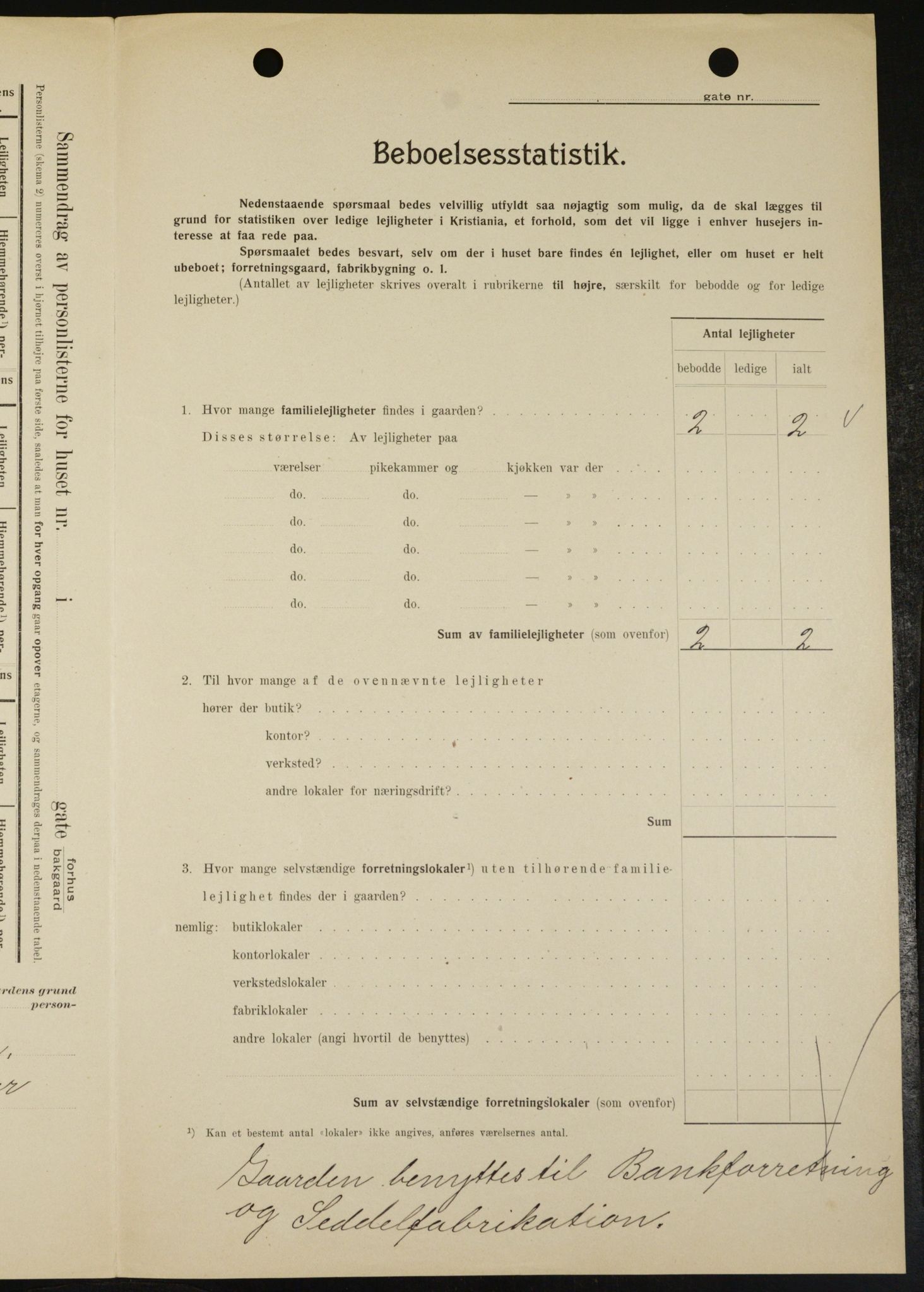 OBA, Municipal Census 1909 for Kristiania, 1909, p. 3096