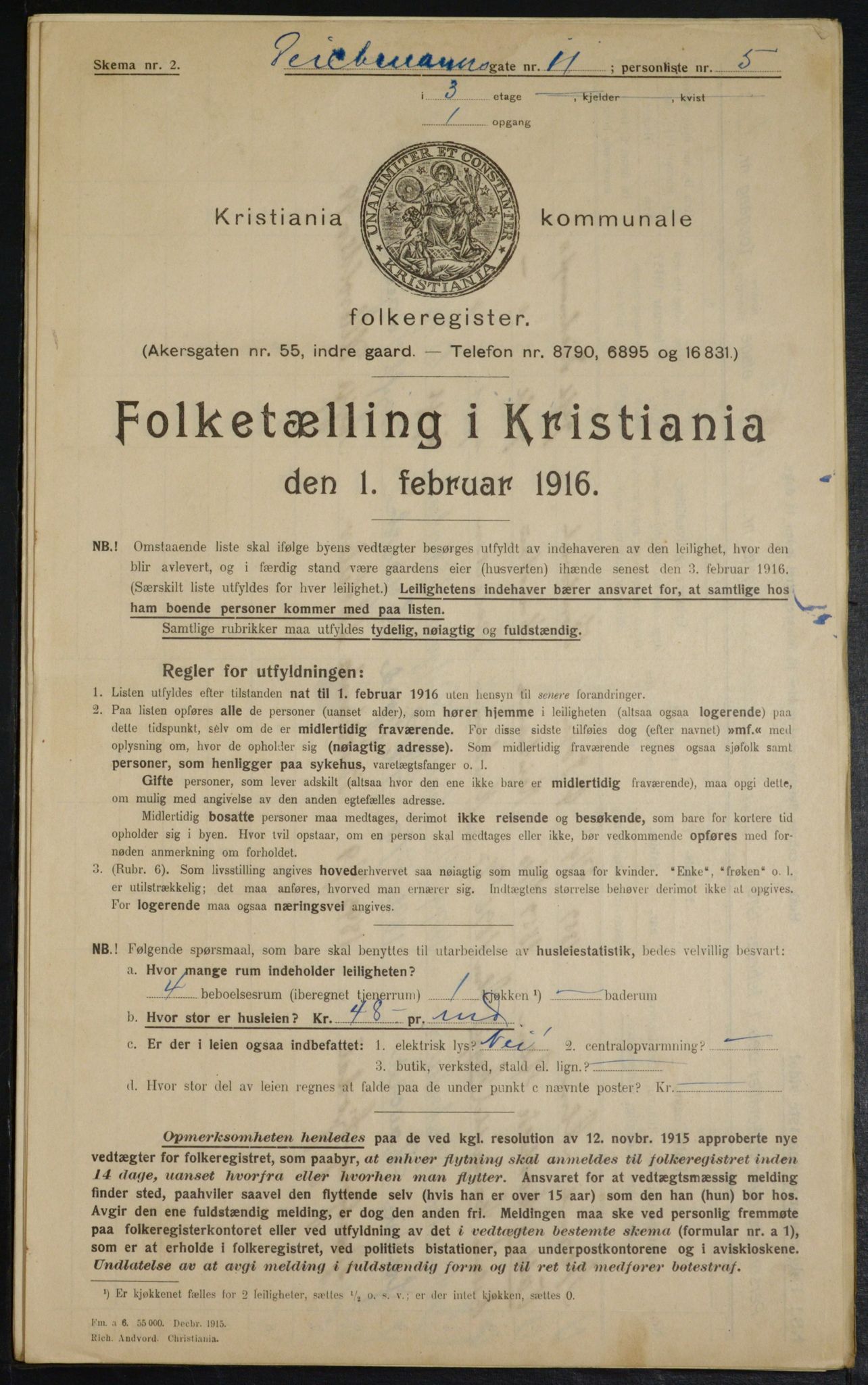 OBA, Municipal Census 1916 for Kristiania, 1916, p. 15696