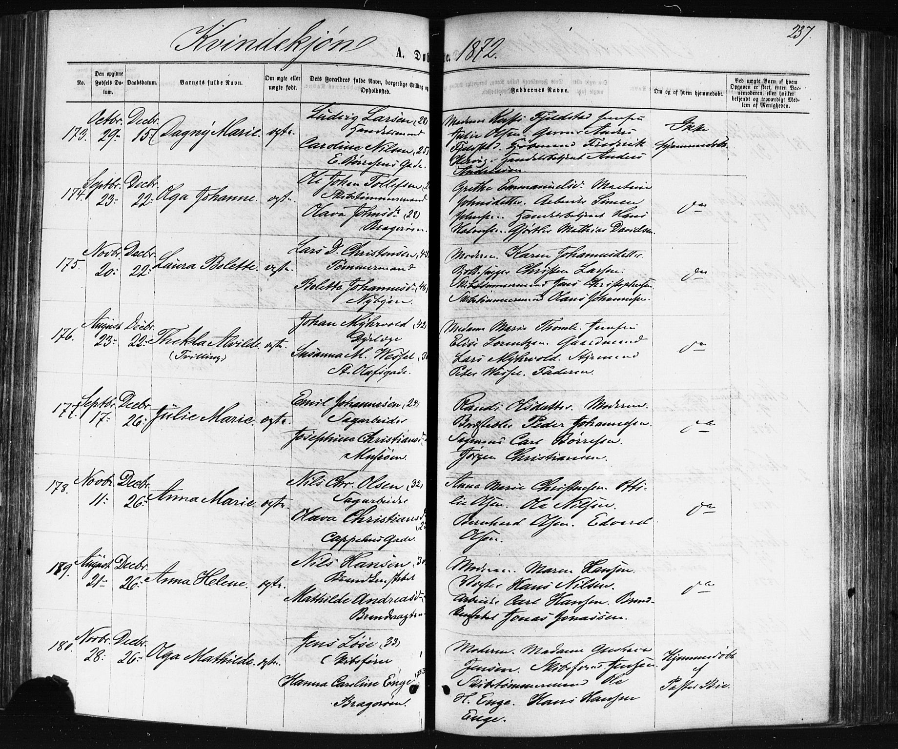 Bragernes kirkebøker, SAKO/A-6/F/Fb/L0004: Parish register (official) no. II 4, 1869-1875, p. 237