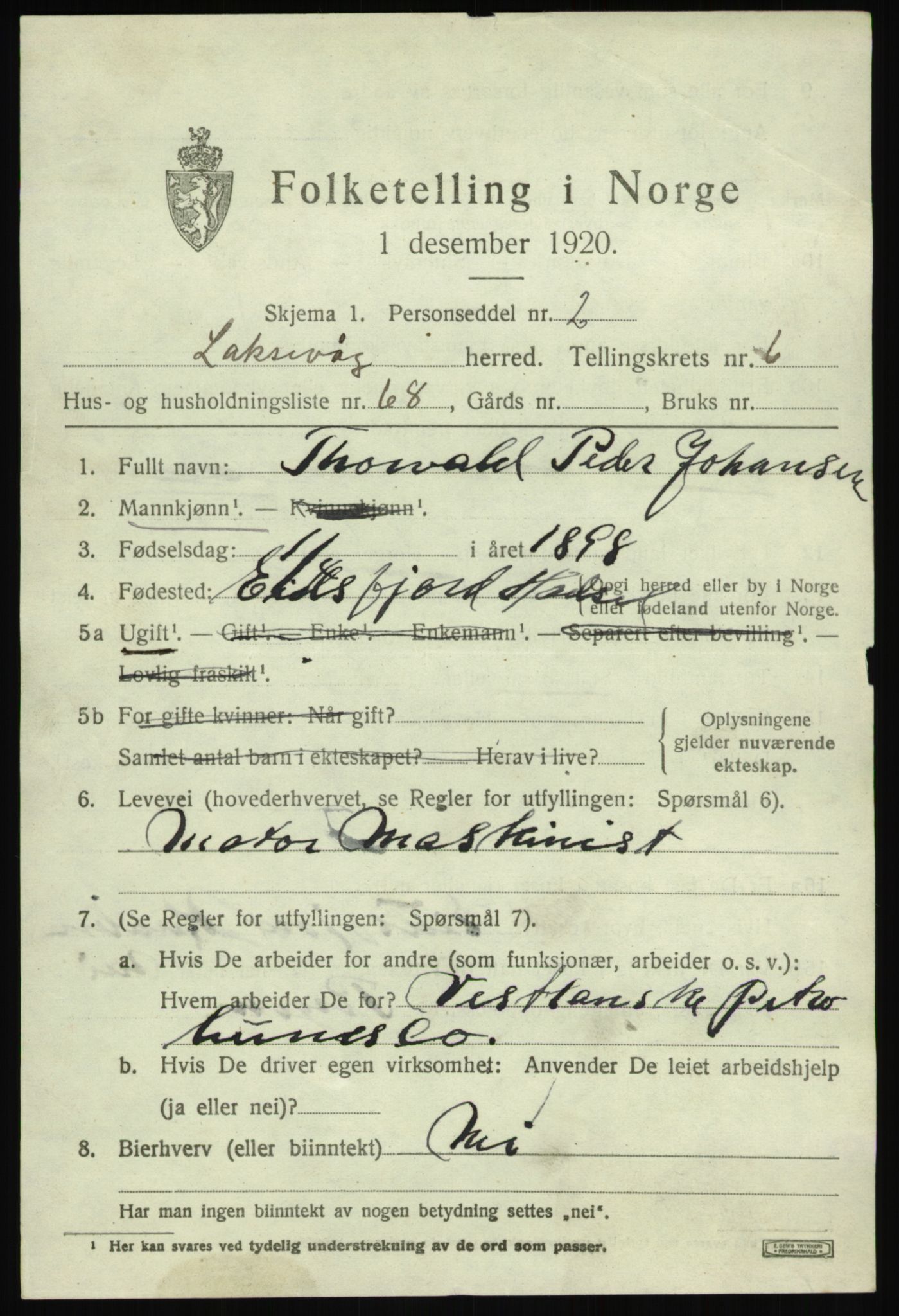 SAB, 1920 census for Laksevåg, 1920, p. 18020