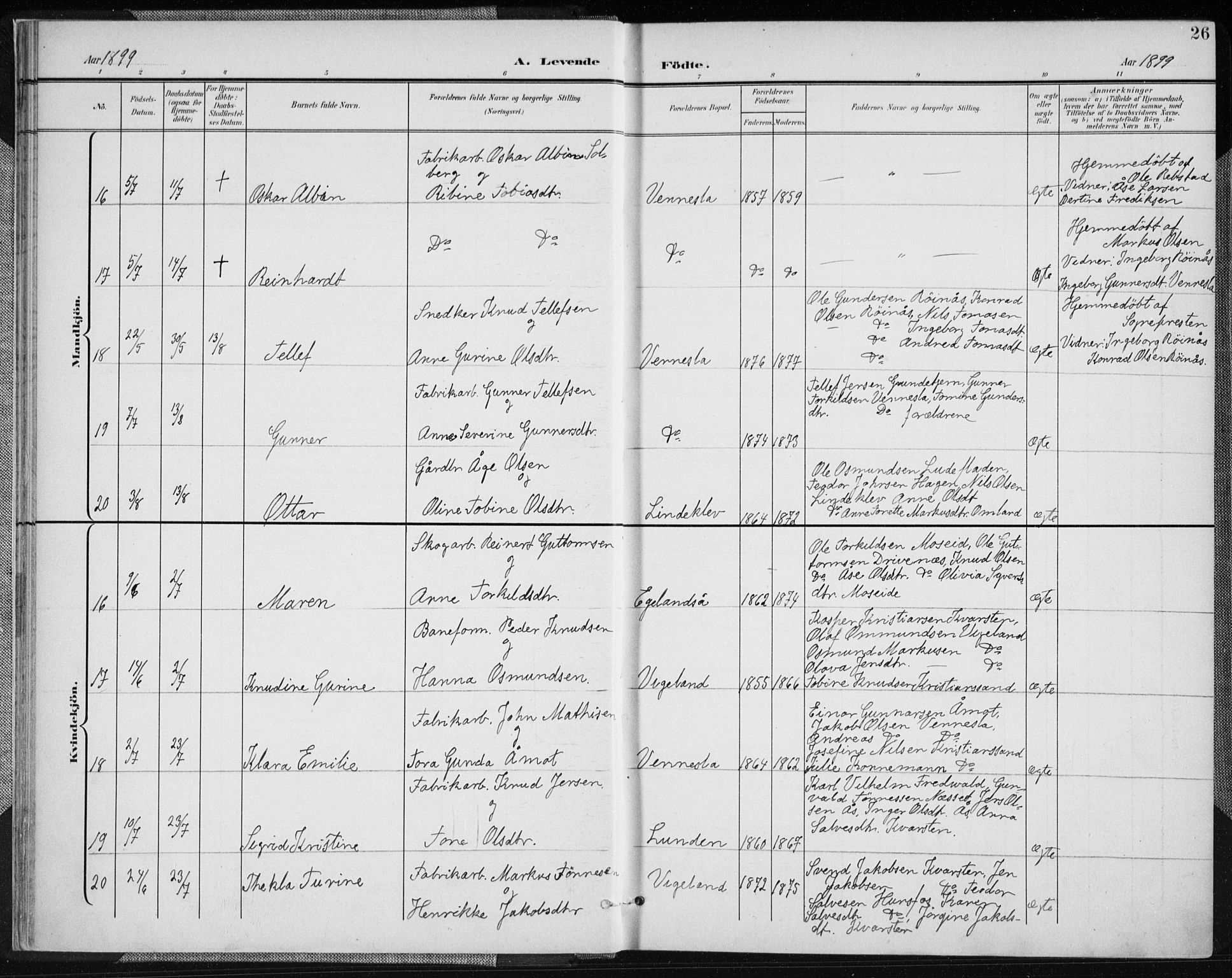 Vennesla sokneprestkontor, AV/SAK-1111-0045/Fa/Fab/L0005: Parish register (official) no. A 5, 1897-1909, p. 26