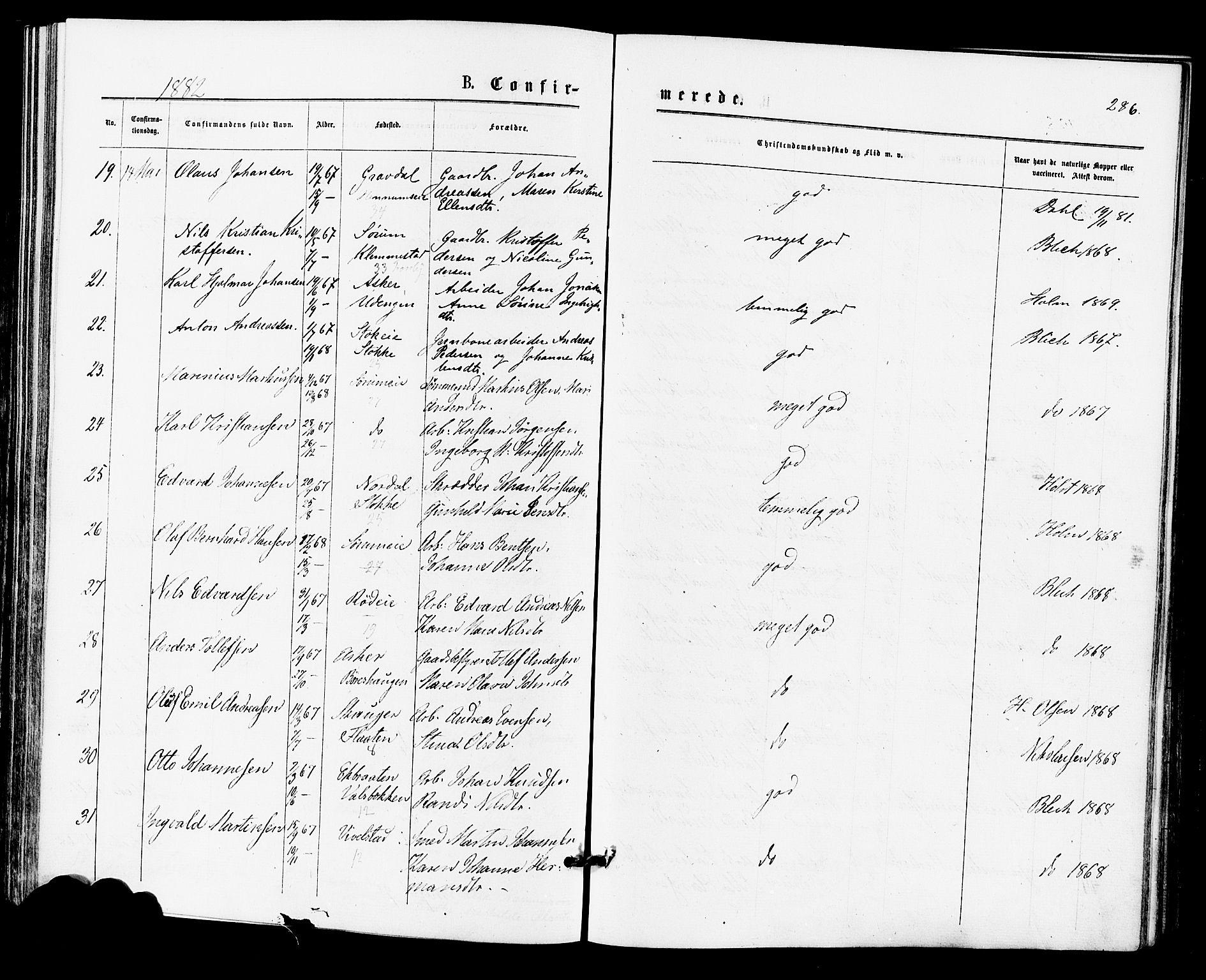 Lier kirkebøker, AV/SAKO-A-230/F/Fa/L0014: Parish register (official) no. I 14, 1875-1882, p. 286