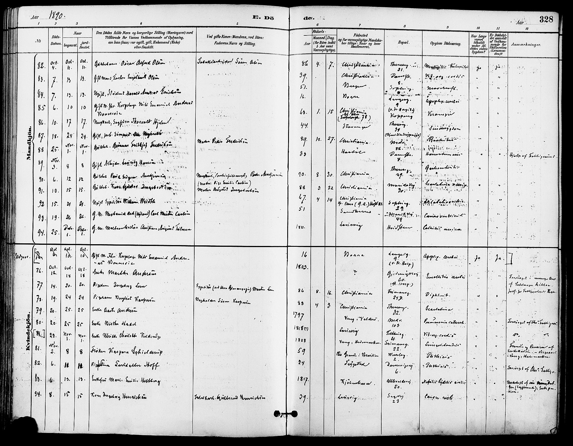 Gamle Aker prestekontor Kirkebøker, SAO/A-10617a/F/L0008: Parish register (official) no. 8, 1887-1896, p. 328