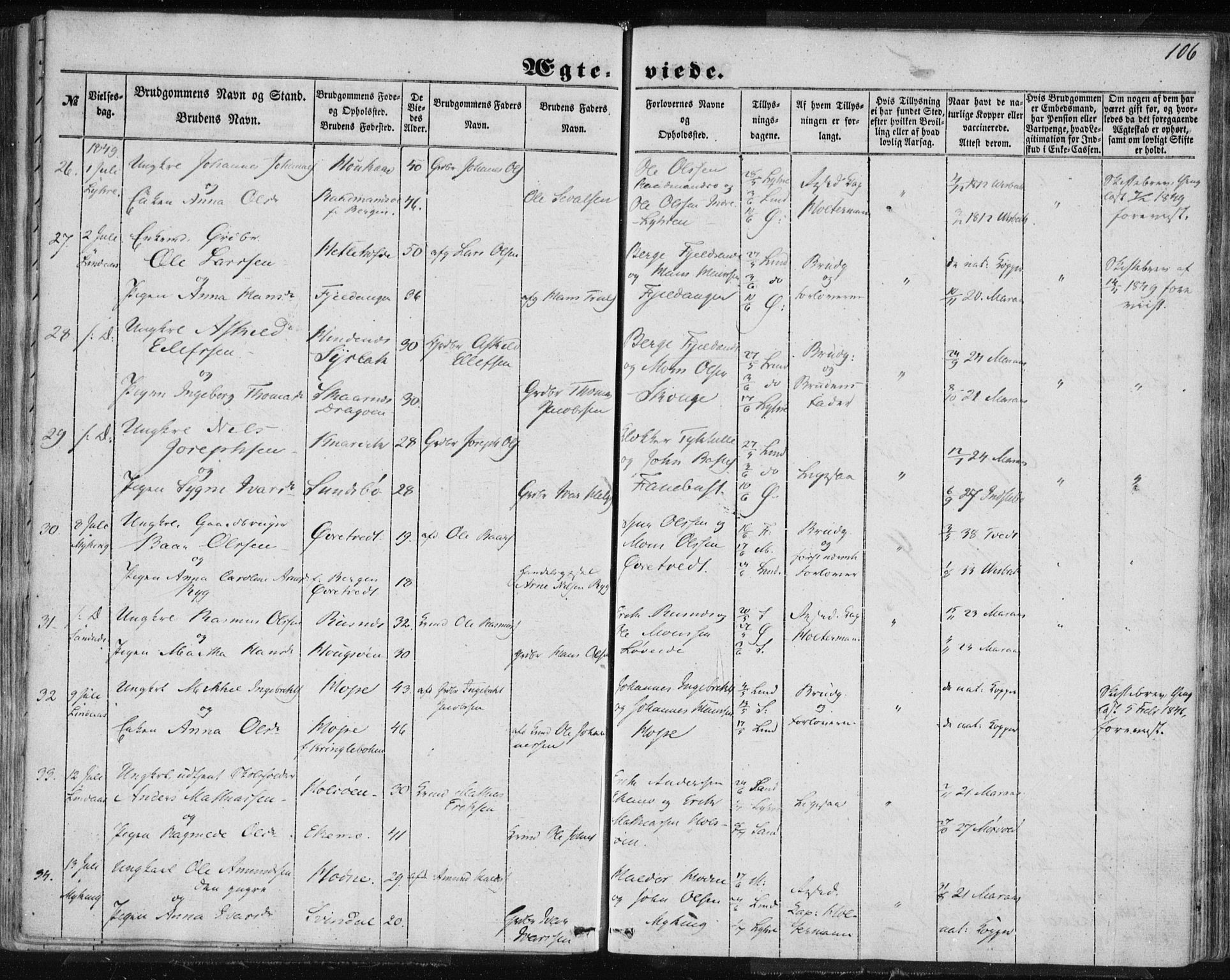 Lindås Sokneprestembete, AV/SAB-A-76701/H/Haa/Haaa/L0013: Parish register (official) no. A 13, 1848-1862, p. 106