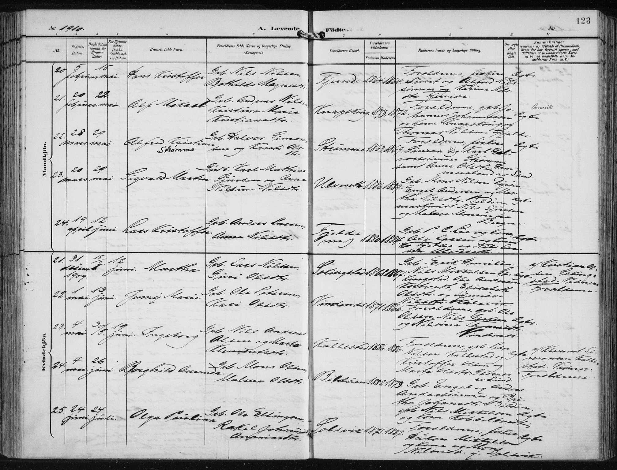 Fjell sokneprestembete, SAB/A-75301/H/Haa: Parish register (official) no. A  9, 1899-1910, p. 123