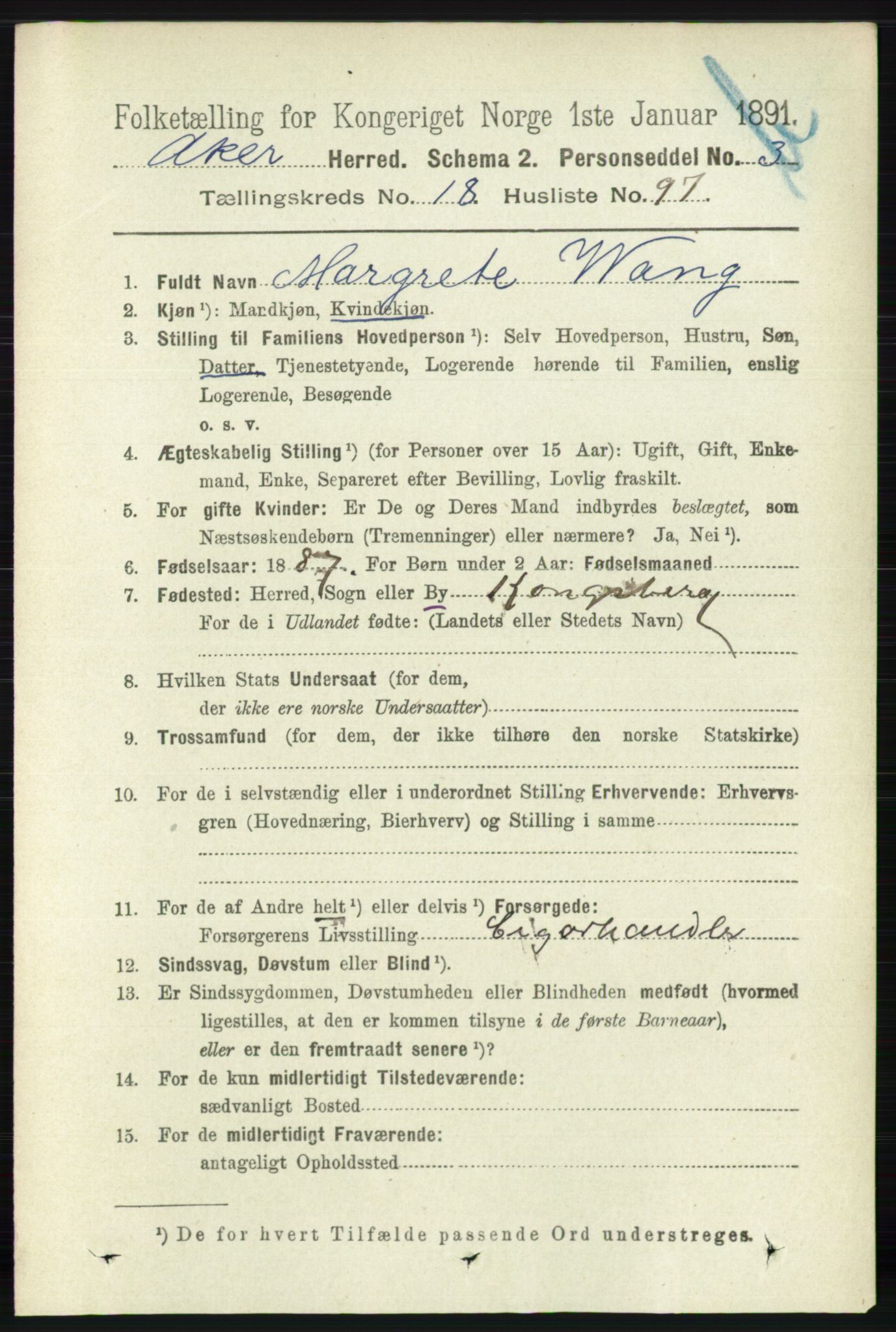 RA, 1891 census for 0218 Aker, 1891, p. 17736