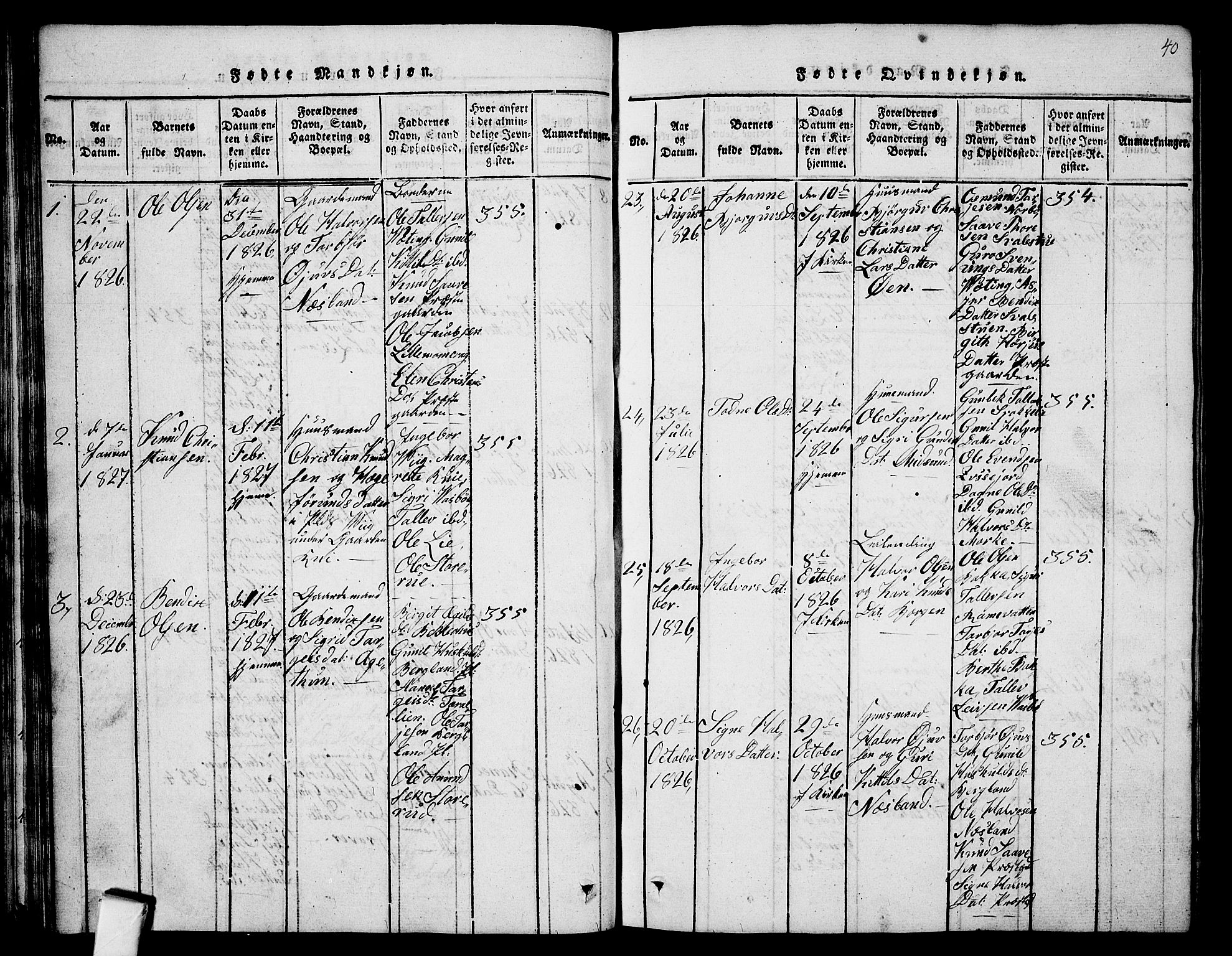 Fyresdal kirkebøker, SAKO/A-263/G/Ga/L0001: Parish register (copy) no. I 1, 1816-1840, p. 40