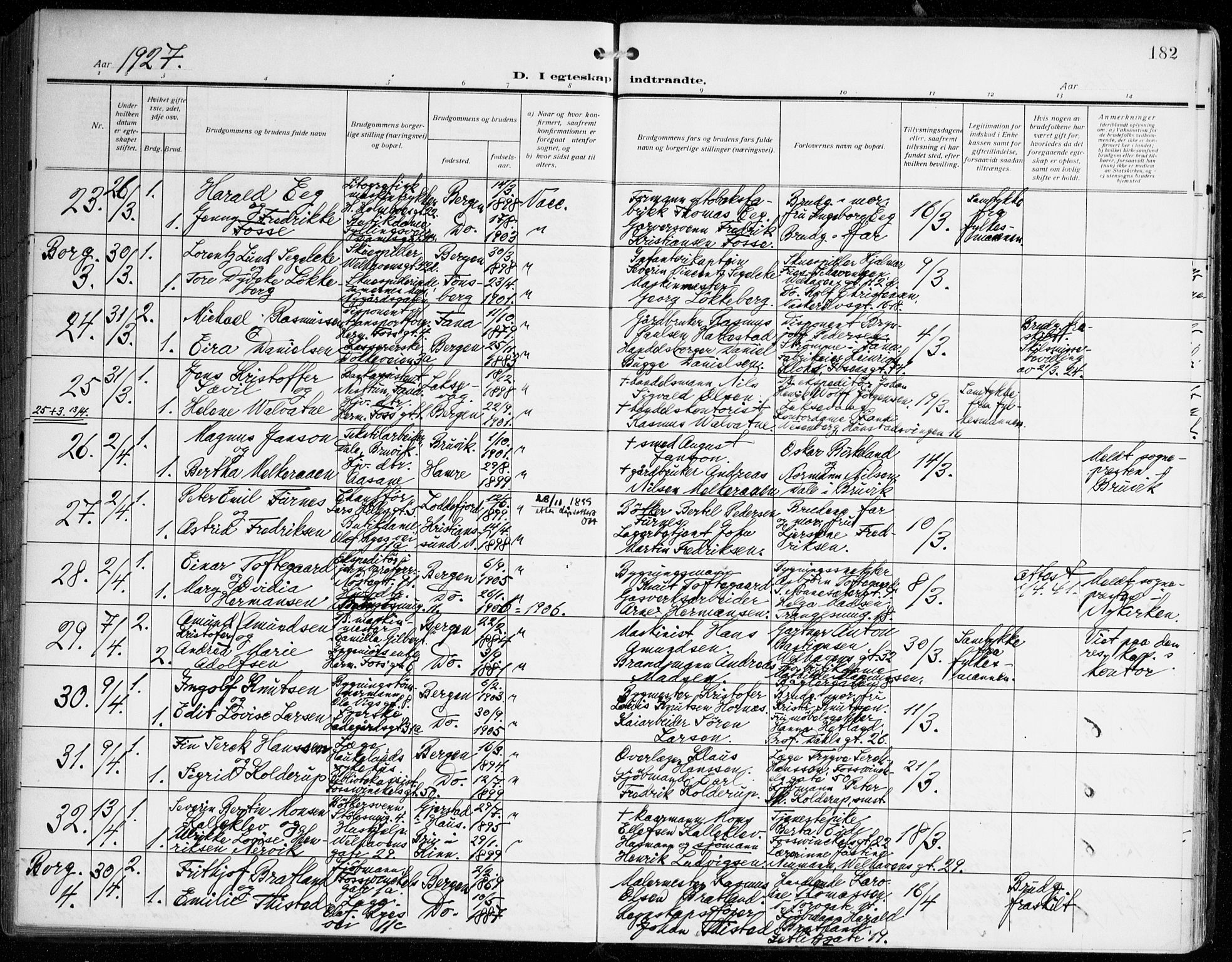 Johanneskirken sokneprestembete, AV/SAB-A-76001/H/Haa/L0013: Parish register (official) no. D 2, 1912-1929, p. 182