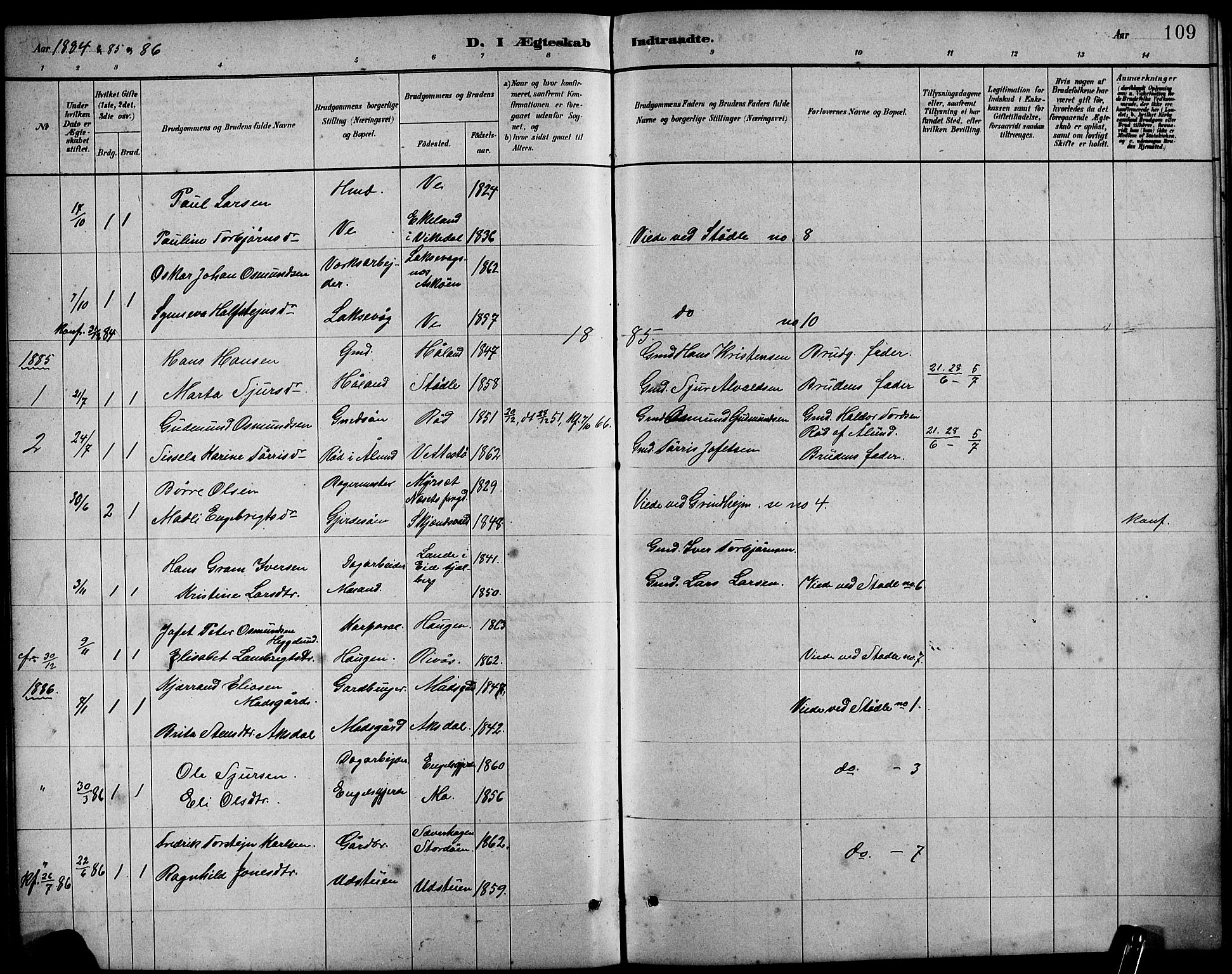 Etne sokneprestembete, SAB/A-75001/H/Hab: Parish register (copy) no. B 4, 1879-1897, p. 109