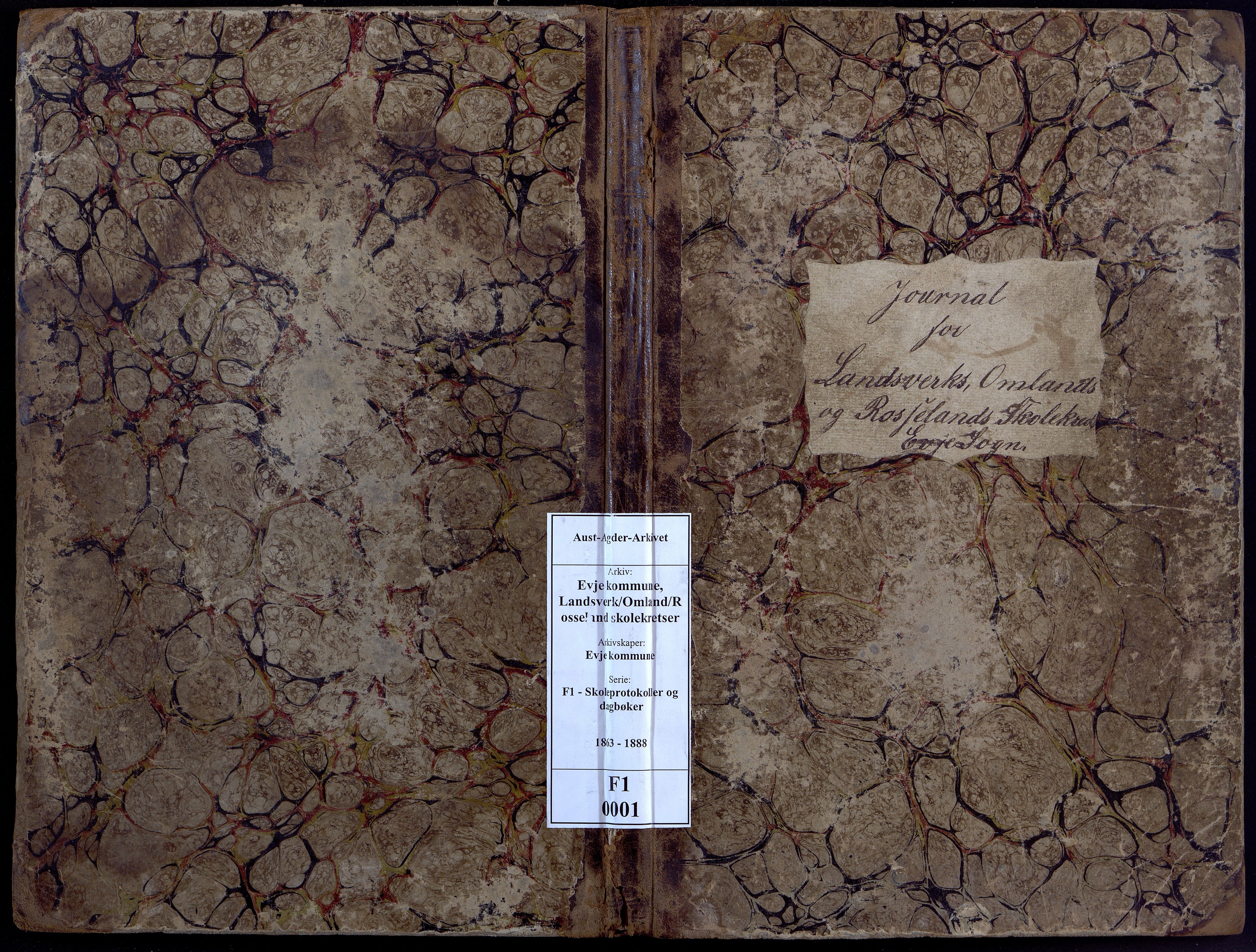 Evje kommune, Landsverk/Omland/Rosseland skolekretser, AAKS/KA0937-550d/F1/L0001: Skoleprotokoll for Landsverk, Omland, Rosseland skolekretser, 1863-1888