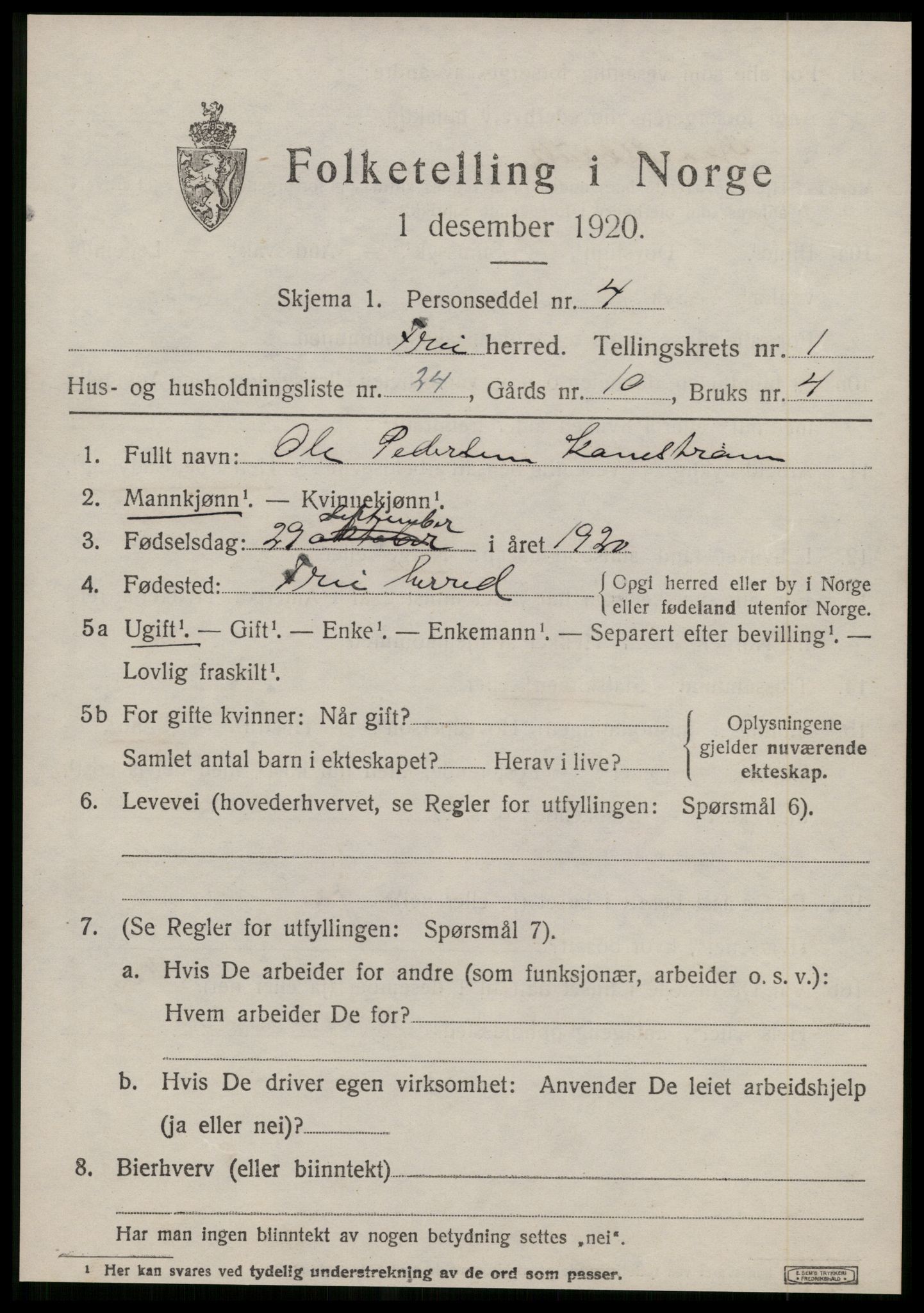 SAT, 1920 census for Frei, 1920, p. 757