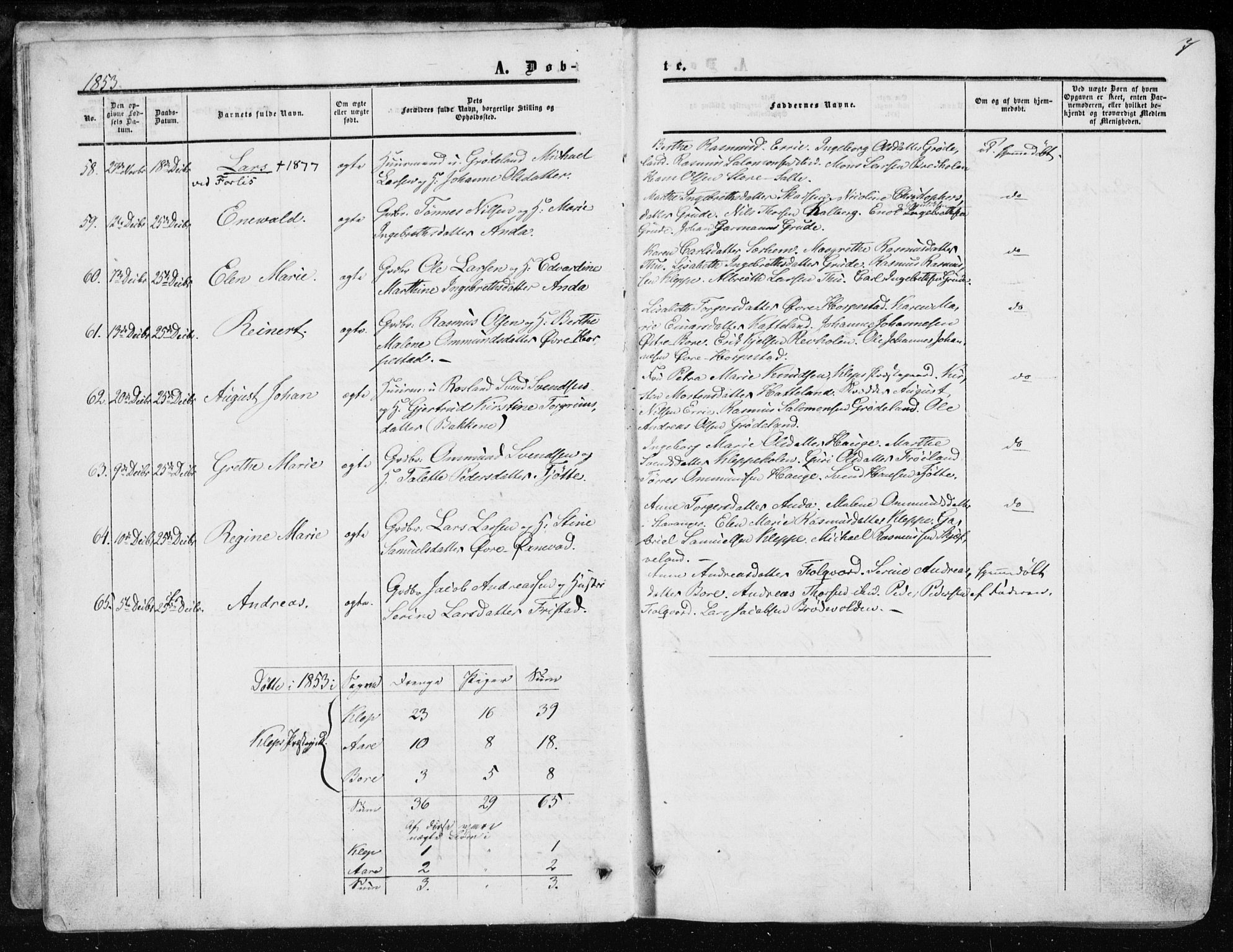 Klepp sokneprestkontor, SAST/A-101803/001/3/30BA/L0005: Parish register (official) no. A 5, 1853-1870, p. 7