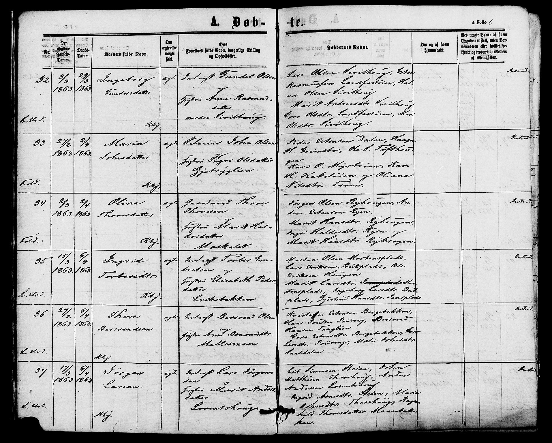 Alvdal prestekontor, AV/SAH-PREST-060/H/Ha/Haa/L0001: Parish register (official) no. 1, 1863-1882, p. 6