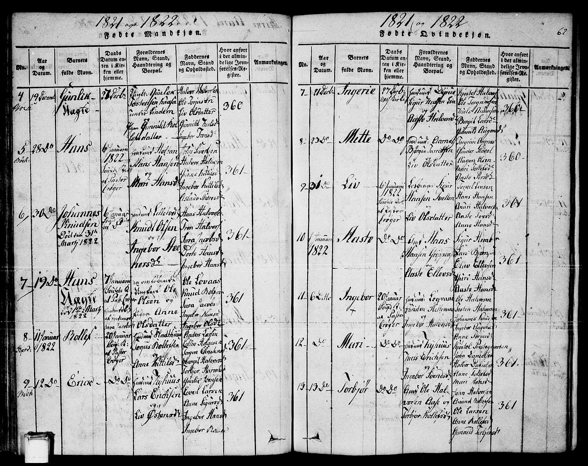 Sauherad kirkebøker, AV/SAKO-A-298/F/Fa/L0005: Parish register (official) no. I 5, 1815-1829, p. 62