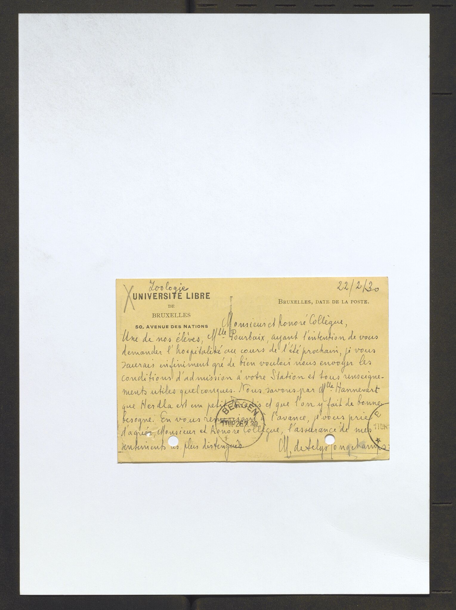 Bergens Museum, AV/SAB-A-17301/13/D/L0002: Korrespondanse , 1928-1940, p. 143