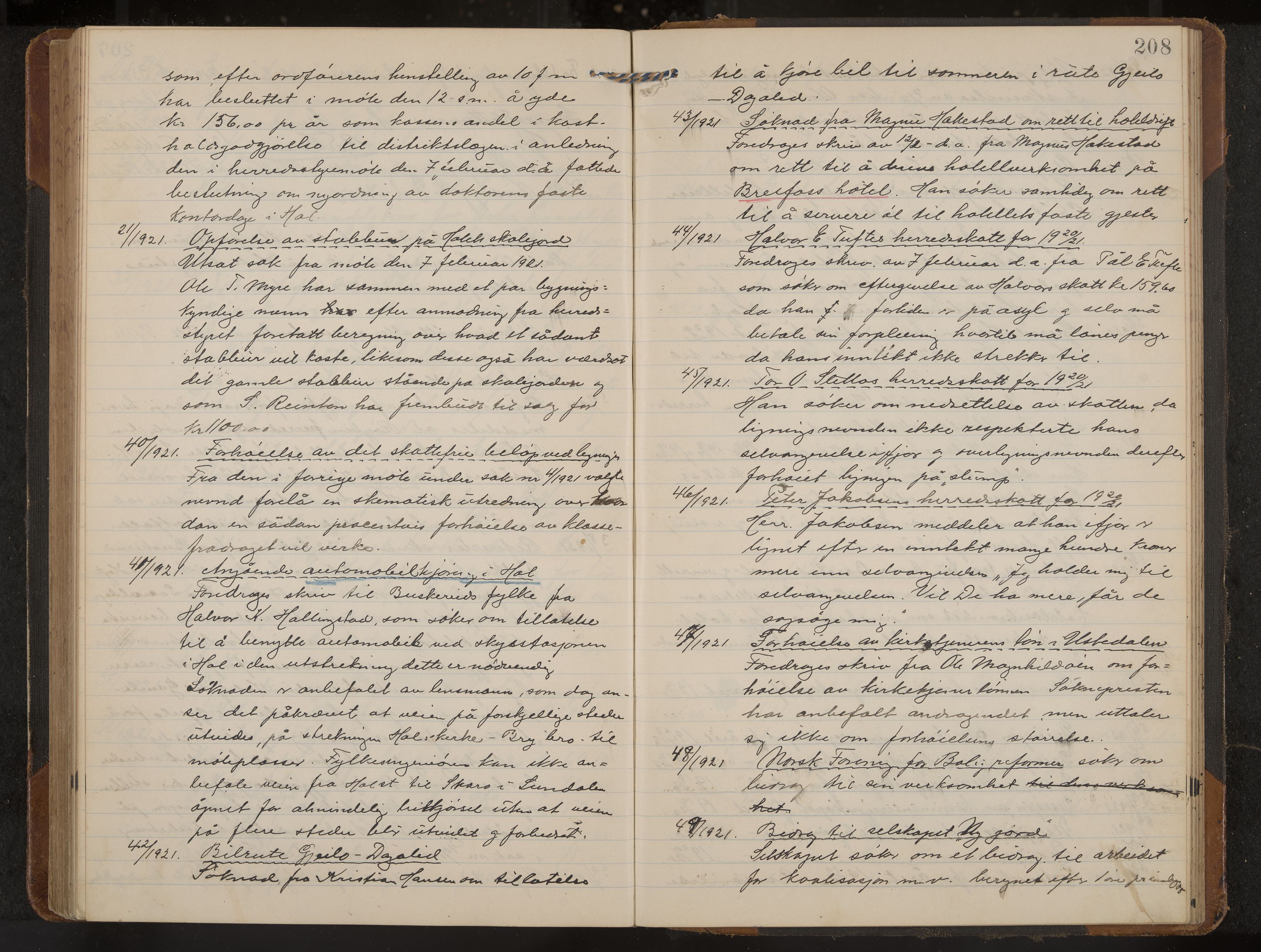 Hol formannskap og sentraladministrasjon, IKAK/0620021-1/A/L0006: Møtebok, 1916-1922, p. 208