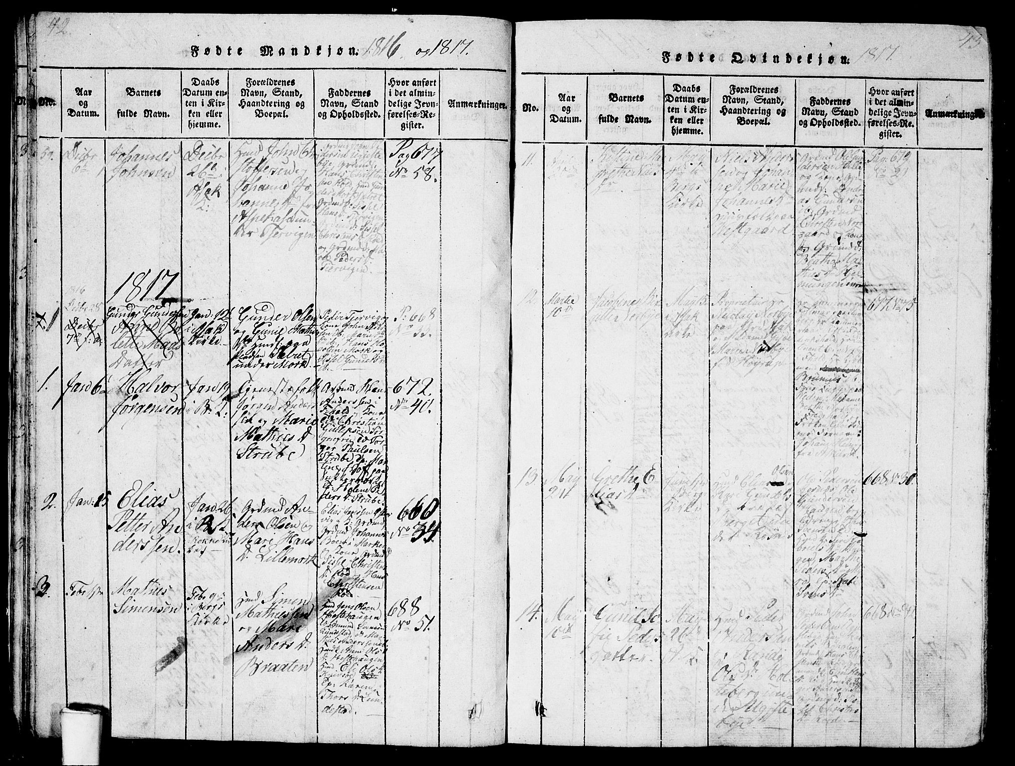 Berg prestekontor Kirkebøker, AV/SAO-A-10902/G/Ga/L0001: Parish register (copy) no. I 1, 1815-1832, p. 42-43