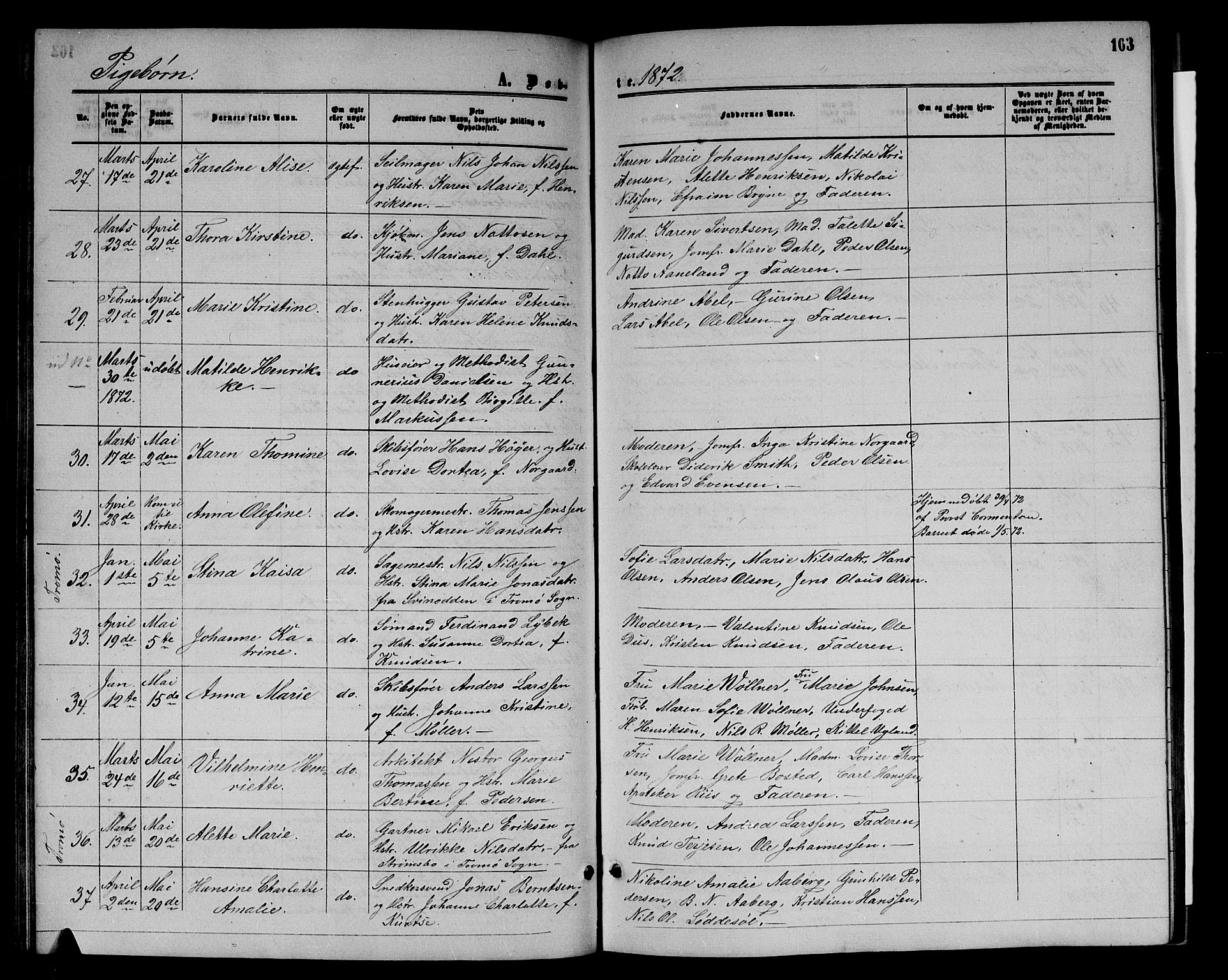 Arendal sokneprestkontor, Trefoldighet, AV/SAK-1111-0040/F/Fb/L0004: Parish register (copy) no. B 4, 1861-1873, p. 163