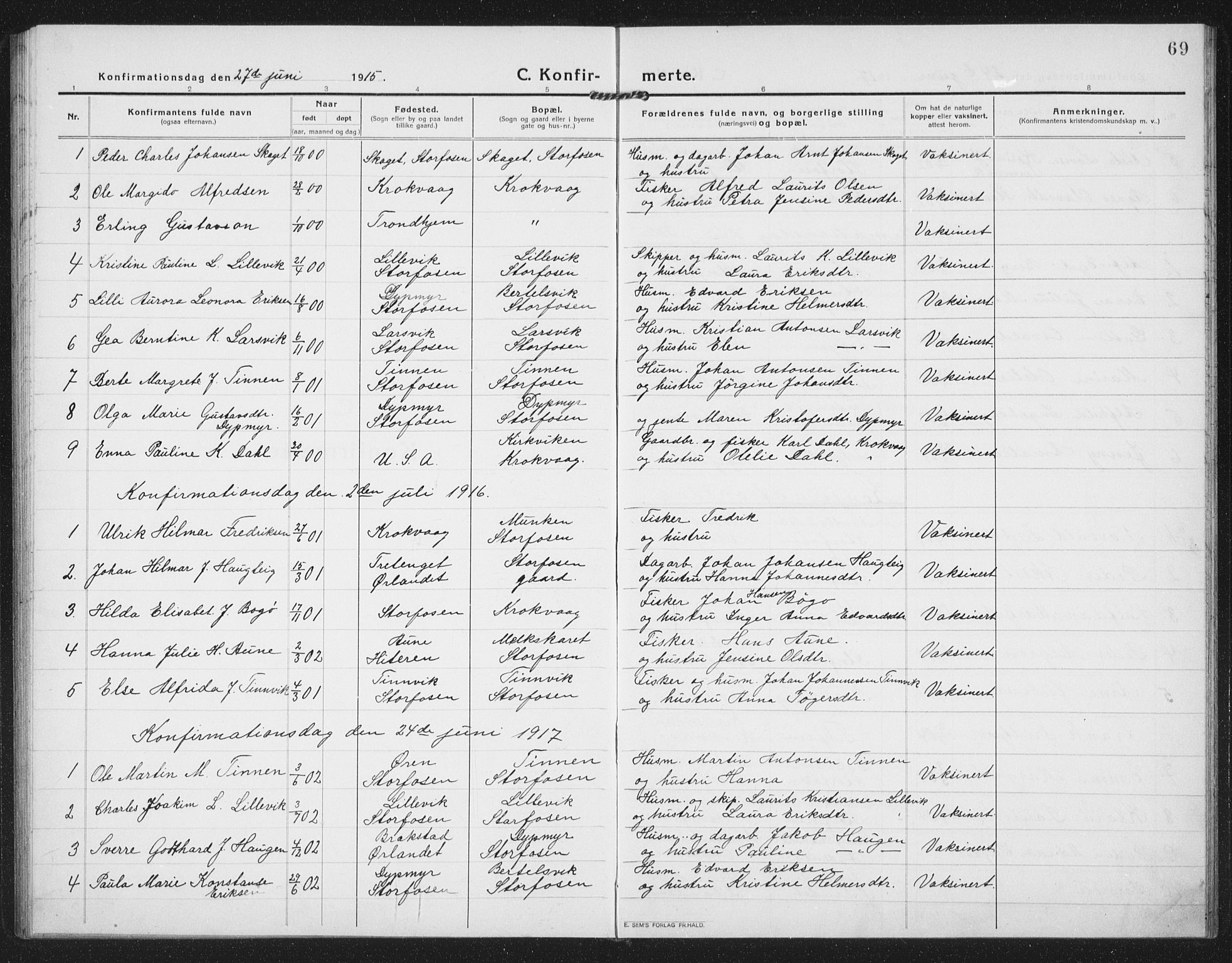 Ministerialprotokoller, klokkerbøker og fødselsregistre - Sør-Trøndelag, SAT/A-1456/659/L0750: Parish register (copy) no. 659C07, 1914-1940, p. 69
